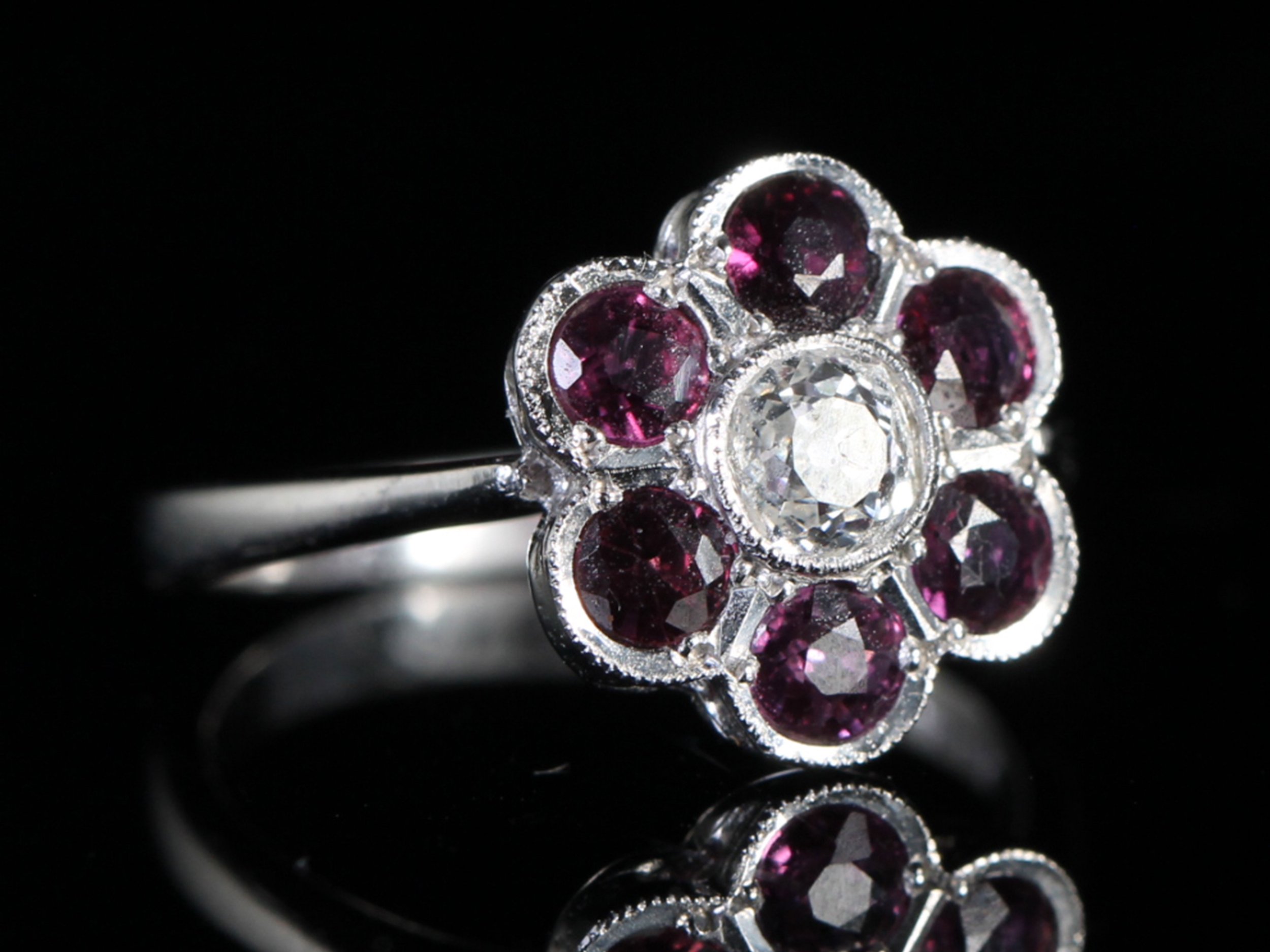 Edwardian Diamond and Natural Ruby 18ct Gold Cluster Ring