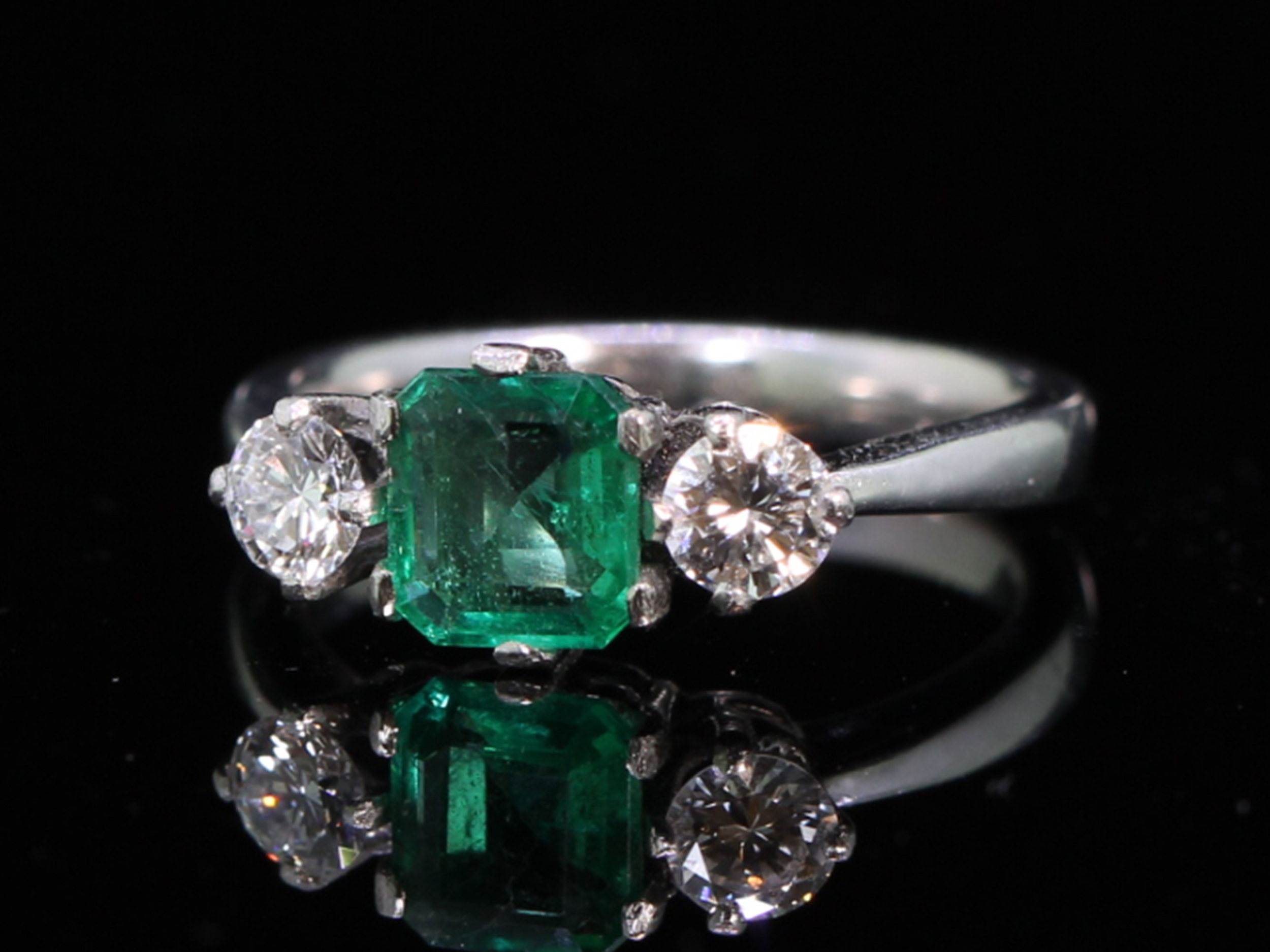 Vintage Emerald and Diamond Trilogy Platinum Ring