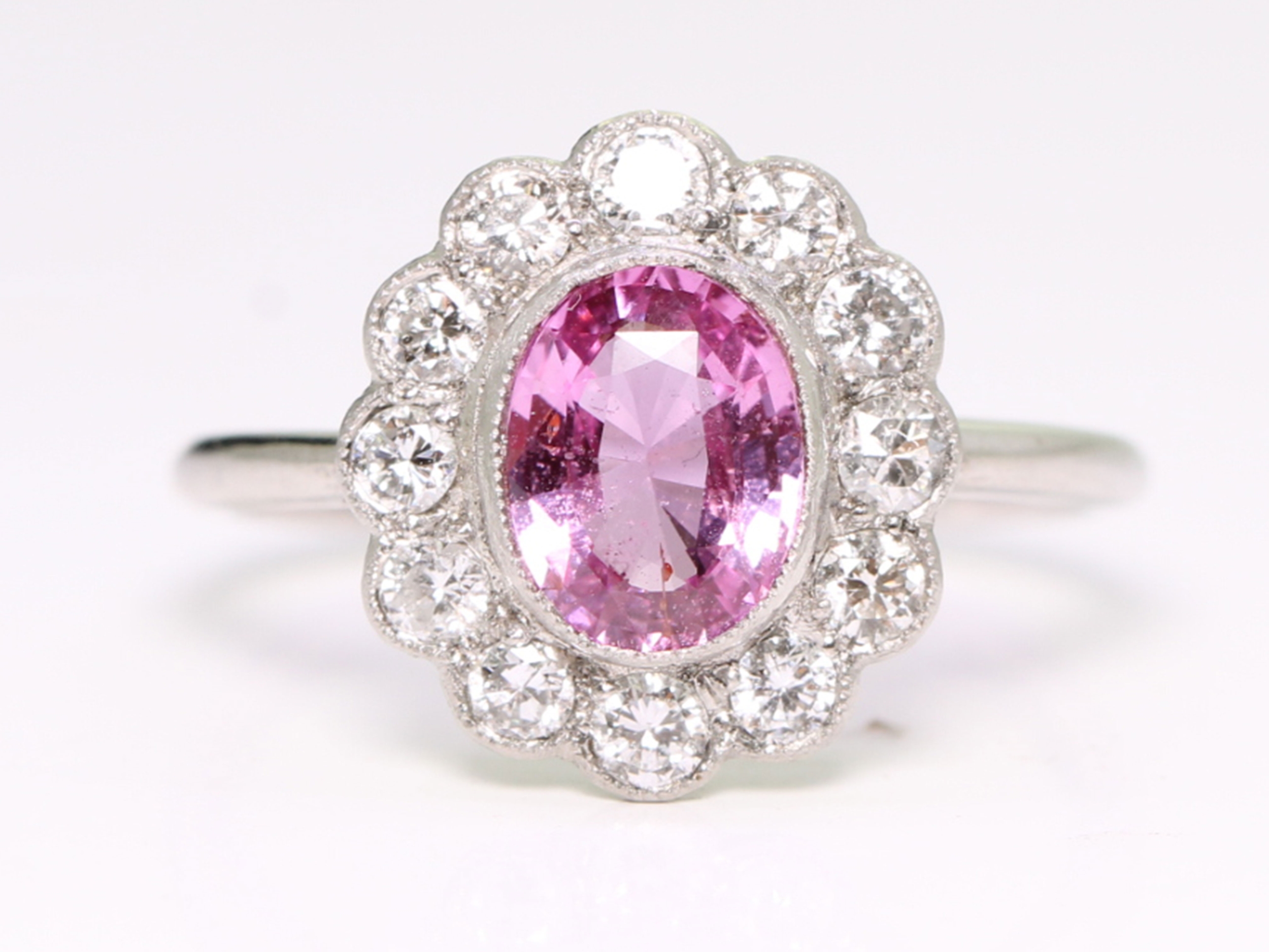Vintage Pink Sapphire and Diamond Ring