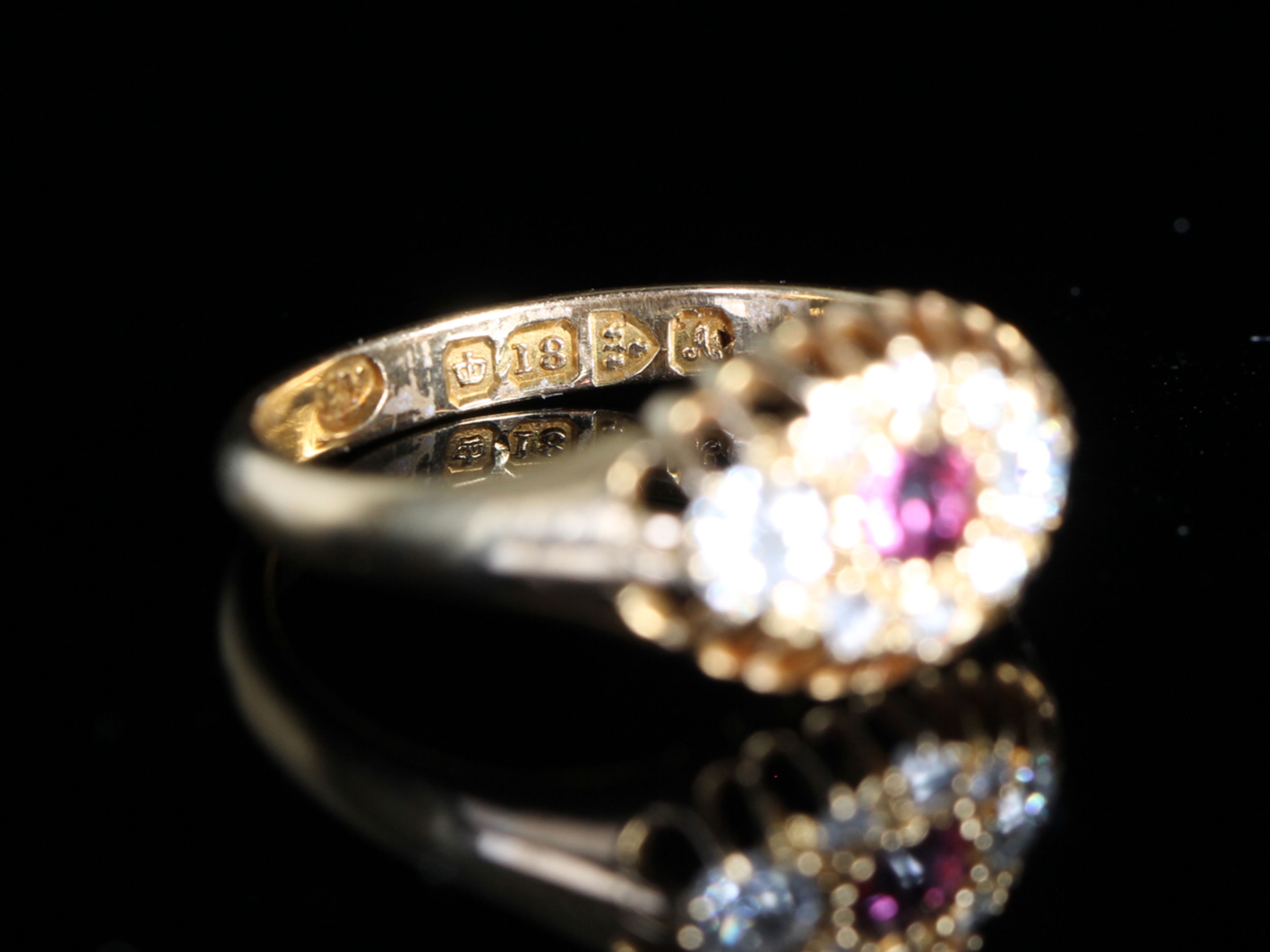 Edwardian Ruby and Diamond 18ct Gold Cluster Ring