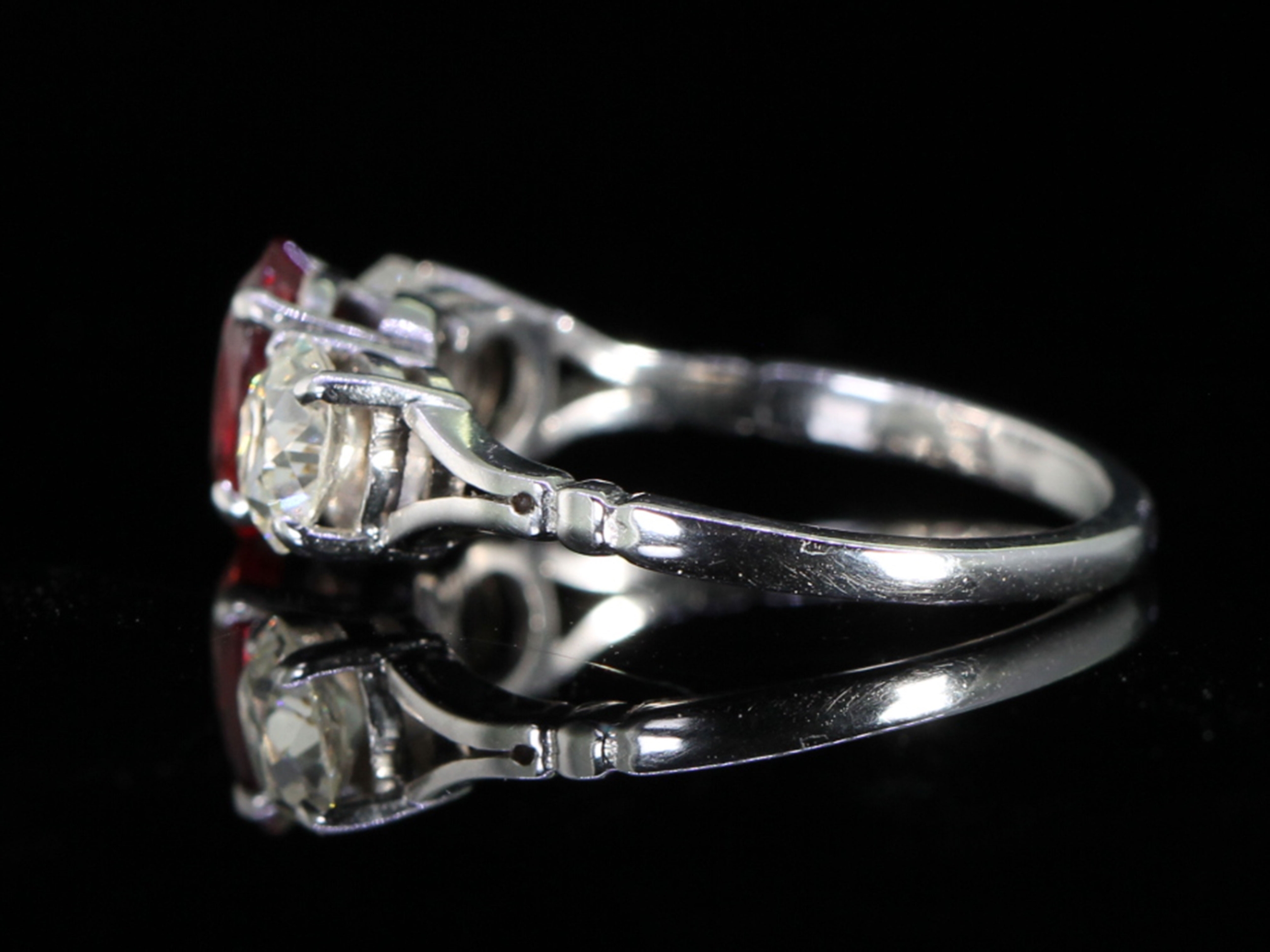 Art Deco Natural Ruby and Diamond 18ct Gold Trilogy Ring
