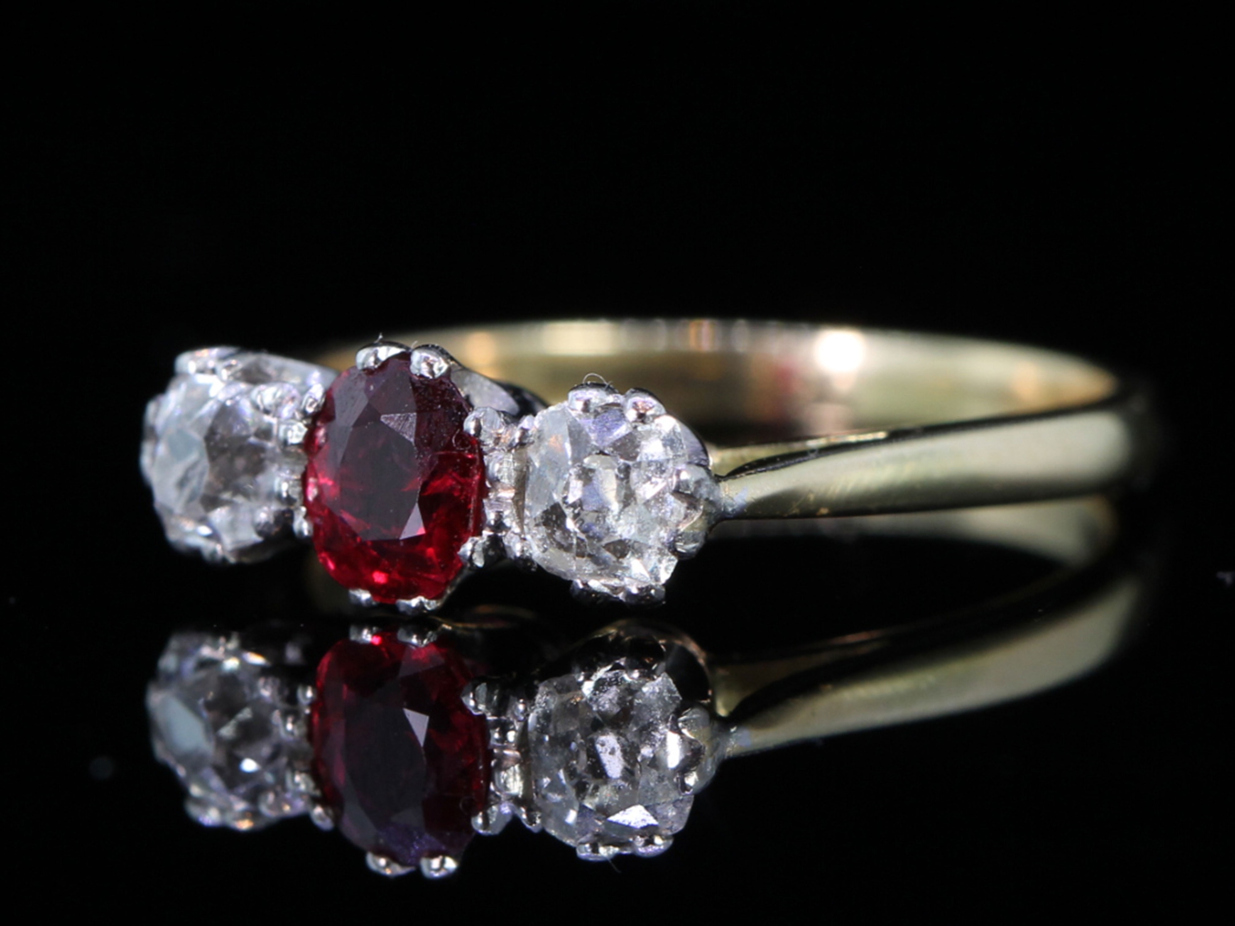 Edwardian Ruby and Diamond Platinum and 18ct Gold Trilogy Ring