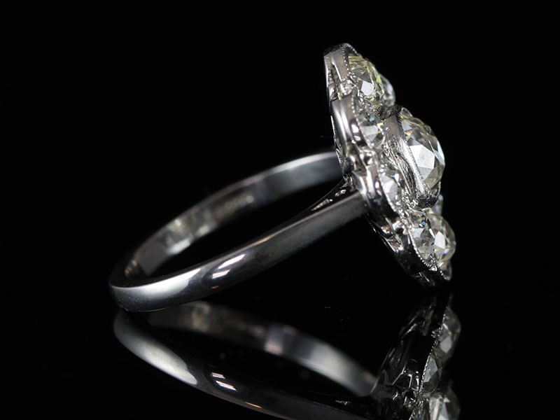 FABULOUS OLD MINED DIAMOND CLUSTER PLATINUM RING