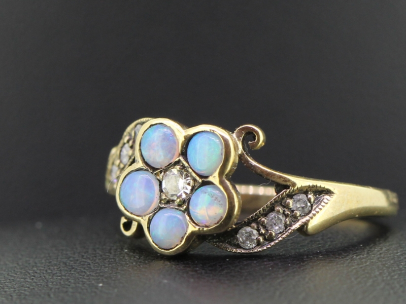 COLOURFUL OPAL AND DIAMOND DAISY 9 CARAT GOLD RING