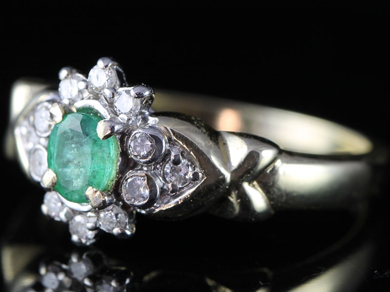 DEVINE EMERALD AND DIAMOND CLUSTER 9 CARAT GOLD RING