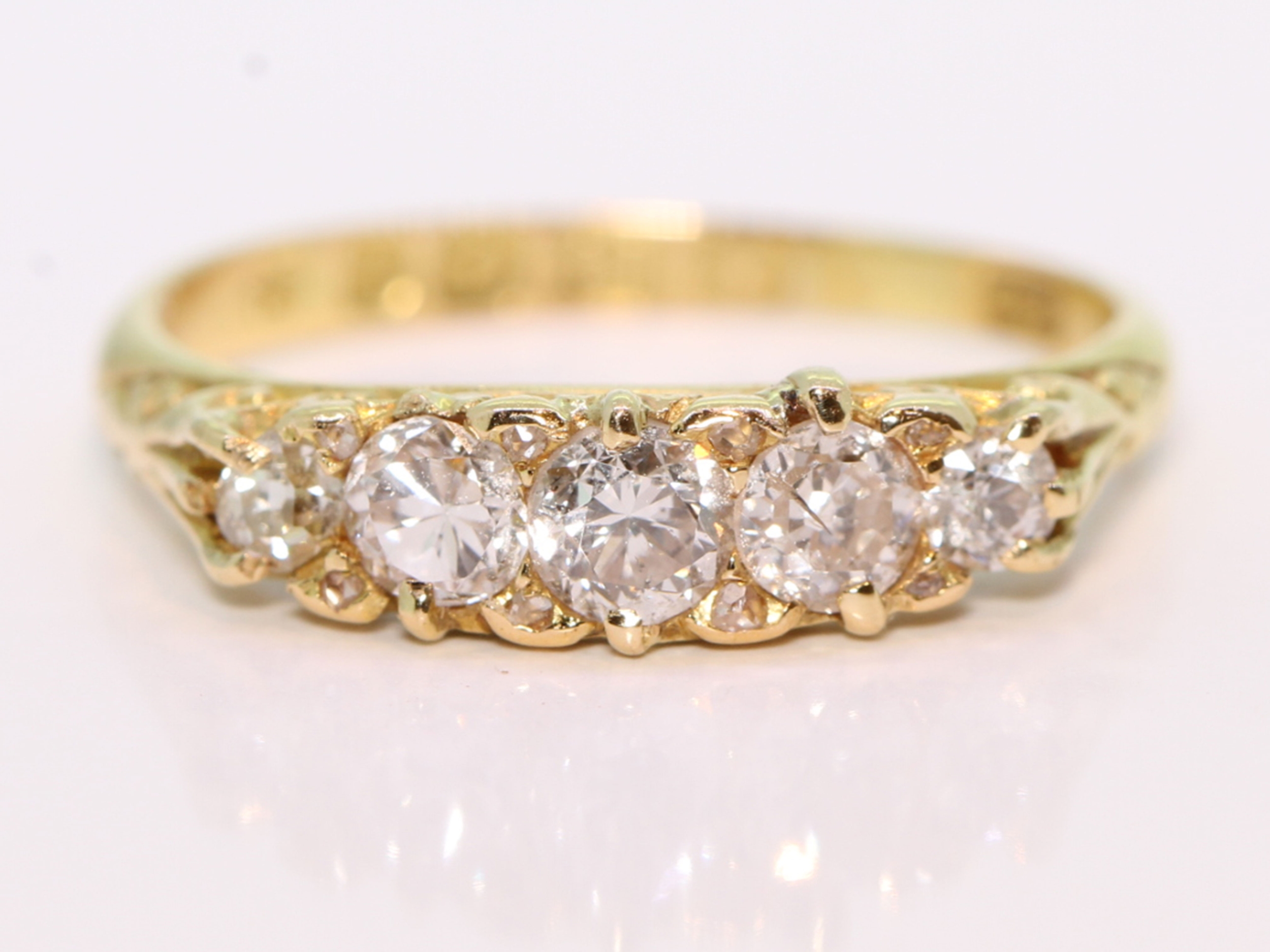 Edwardian Carved Half Hoop Diamond 18ct Gold Ring 