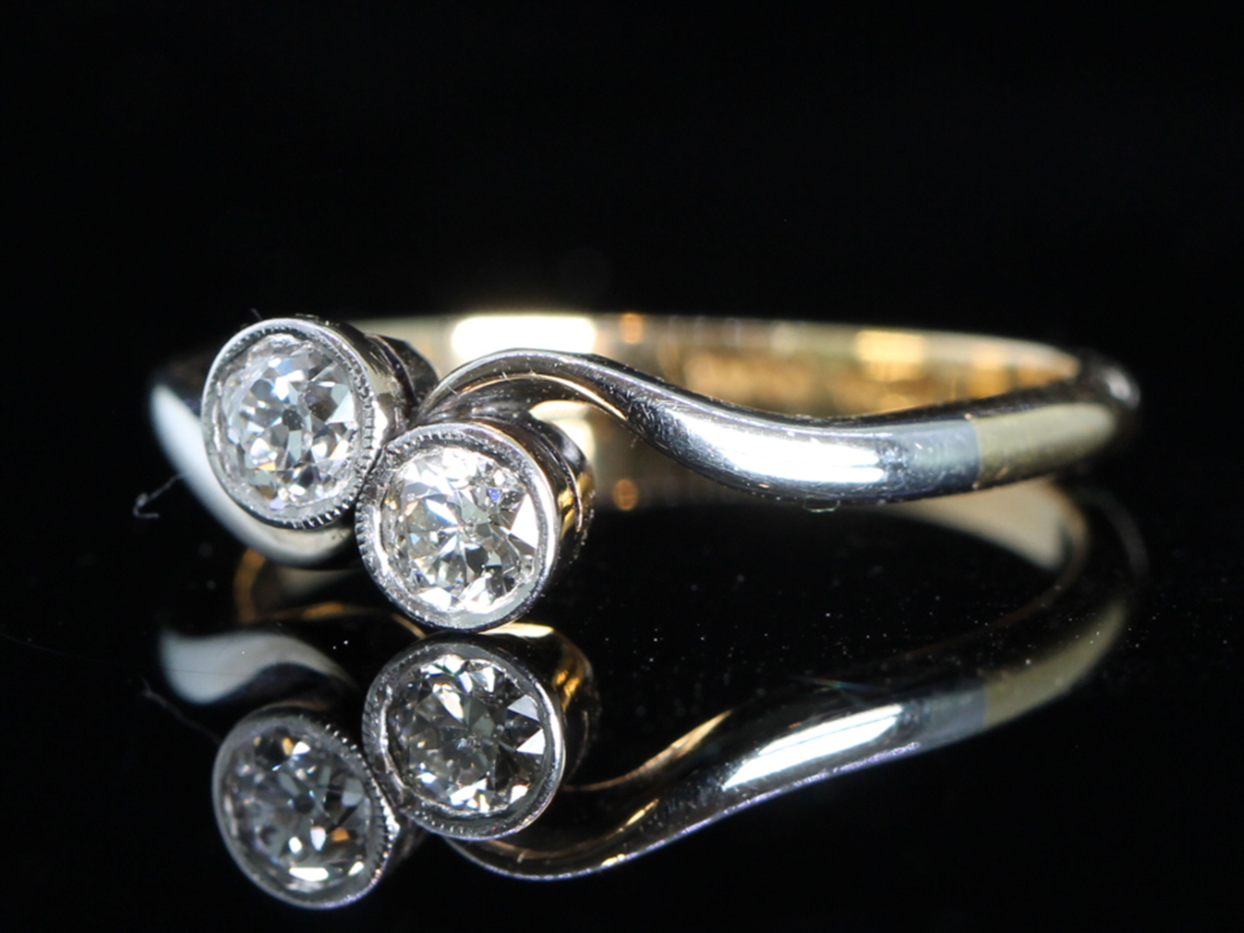  Art Deco Diamond Crossover Platinum and 18ct Gold Ring