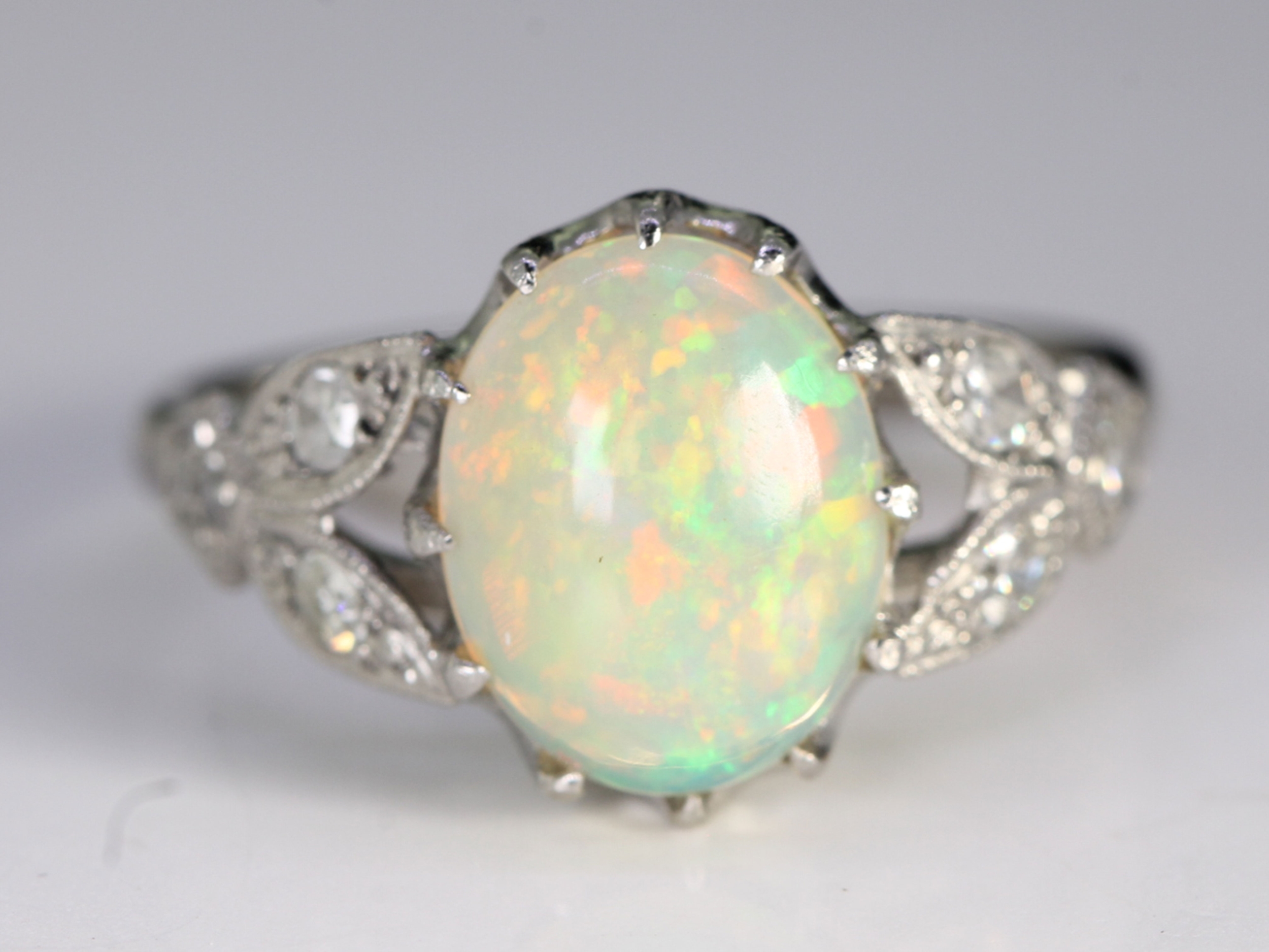 Vintage Art Deco Style 2.50ct Opal and Diamond Platinum Ring