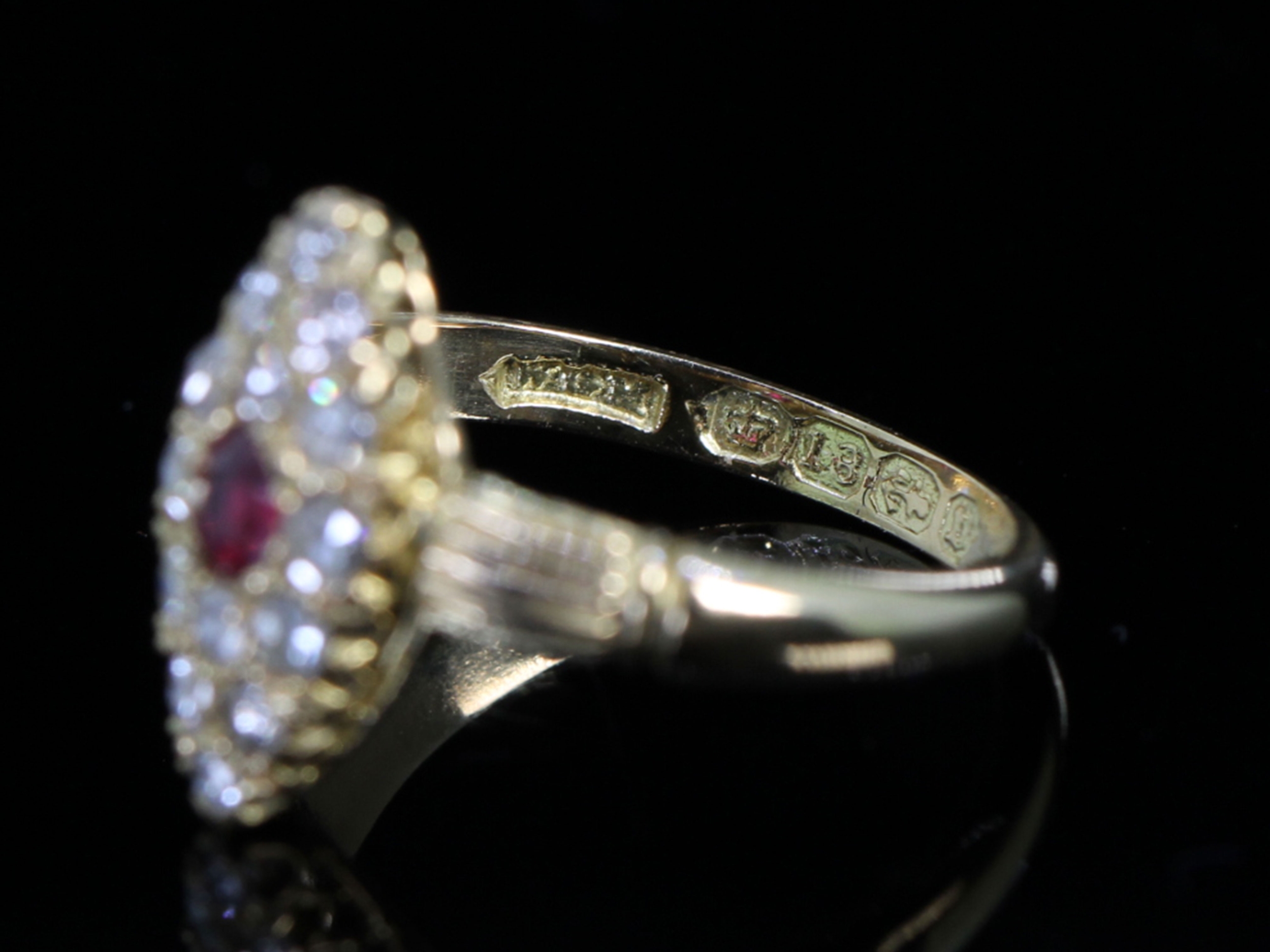 Edwardian Ruby and Diamond Navette 18ct Gold Ring