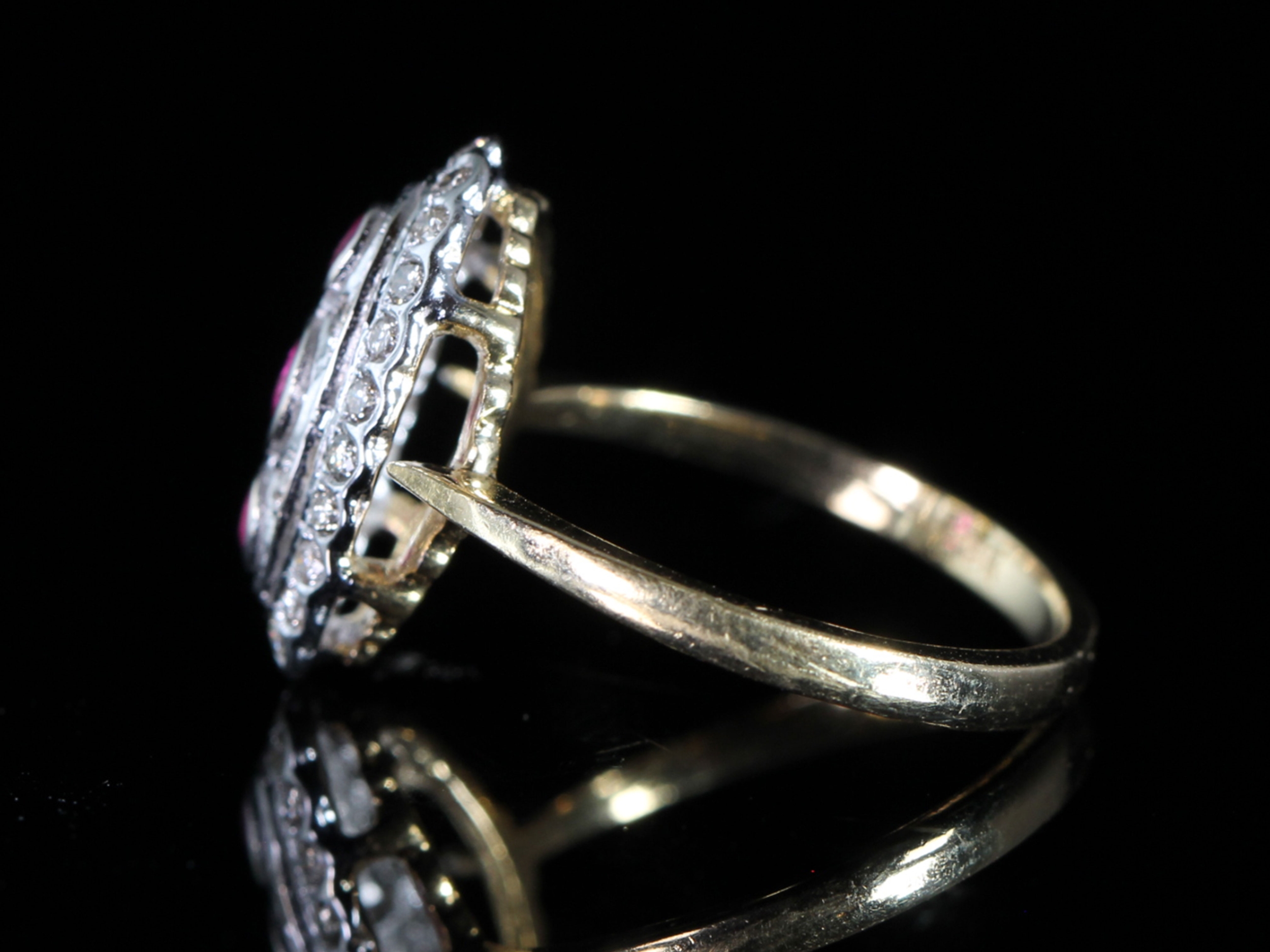  An Estate Navette Ruby and Diamond 18ct Gold Ring