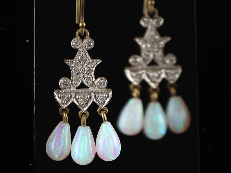 GORGEOUS CULTURED OPAL AND DIAMOND 9 CARAT GOLD EARRINGS