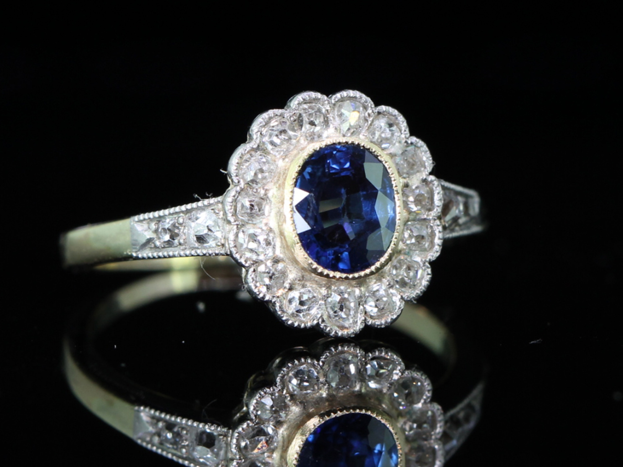 Elegant Sapphire and Diamond 18 Carat Gold Cluster Ring