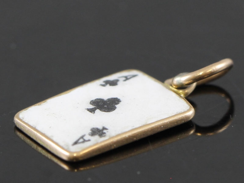 EDWARDIAN ENAMEL 9 CARAT GOLD GOOD LUCK PLAYING CARD CHARM