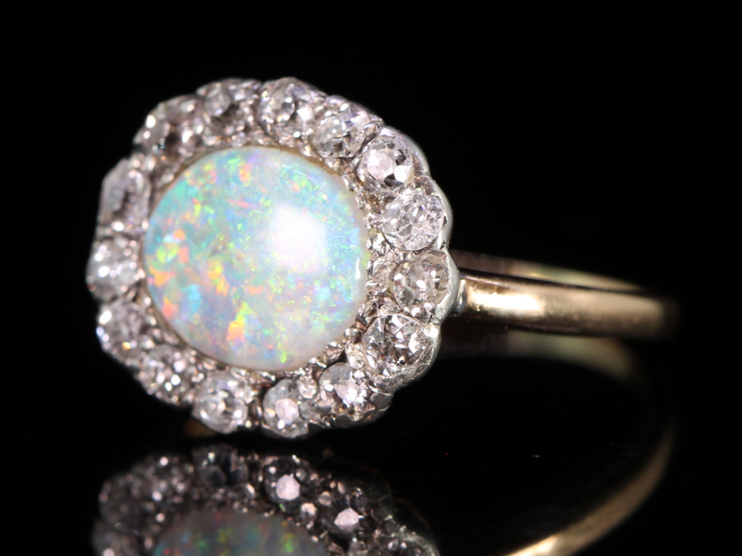 Georgian Opal and Diamond Cluster Ring