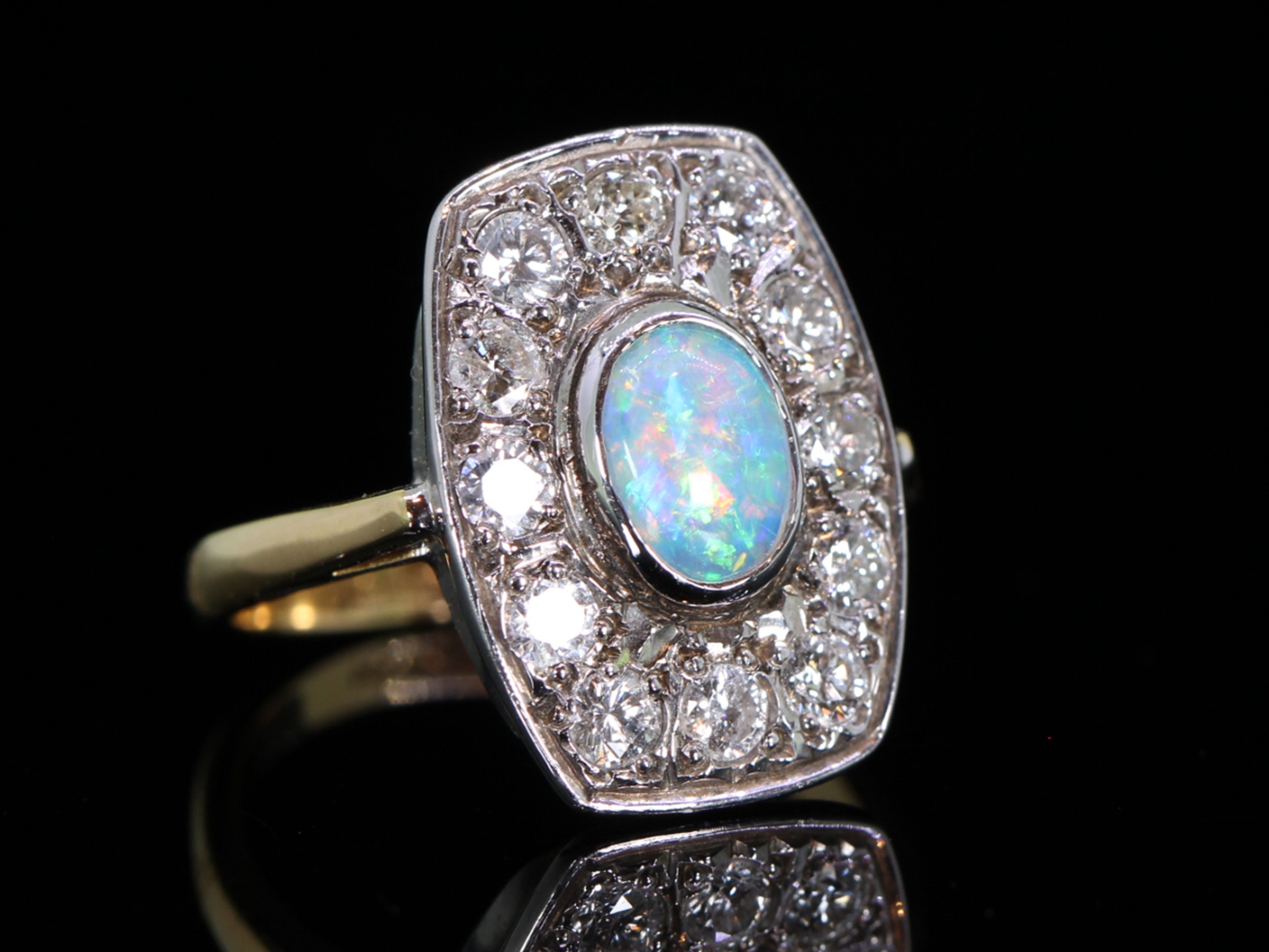 Opal and Diamond 18ct Gold Plaque Ring