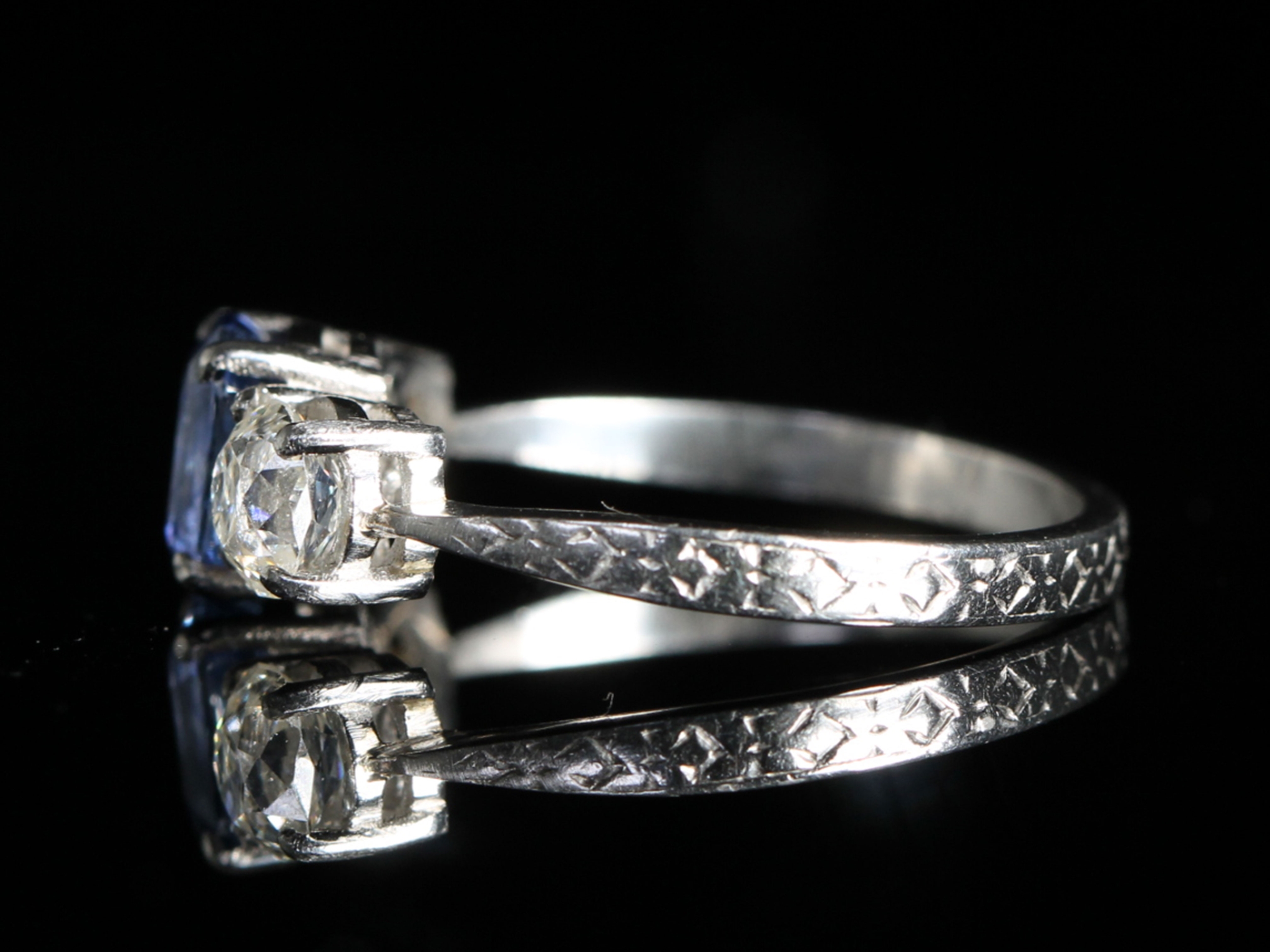 Art Deco Sapphire and Diamond Platinum Trilogy Ring