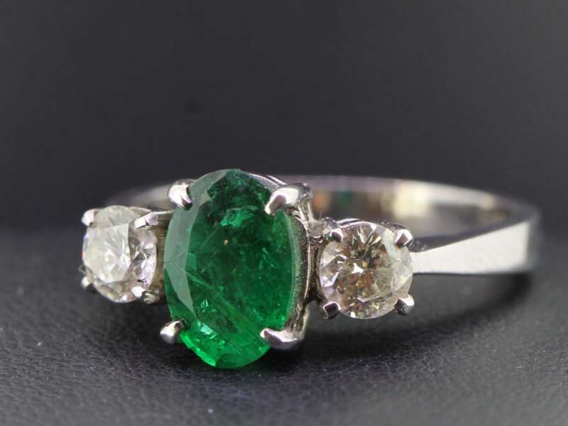 LUXURIOUS COLOMBIAN EMERALD AND DIAMOND 18 CARAT GOLD TRILOGY RING