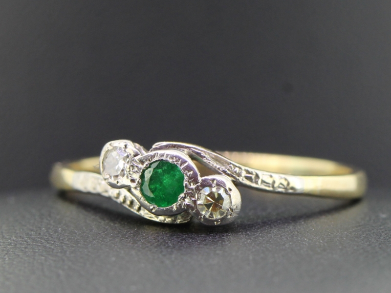  ROMANTIC EMERALD AND DIAMOND 18 CARAT GOLD TRILOGY RING