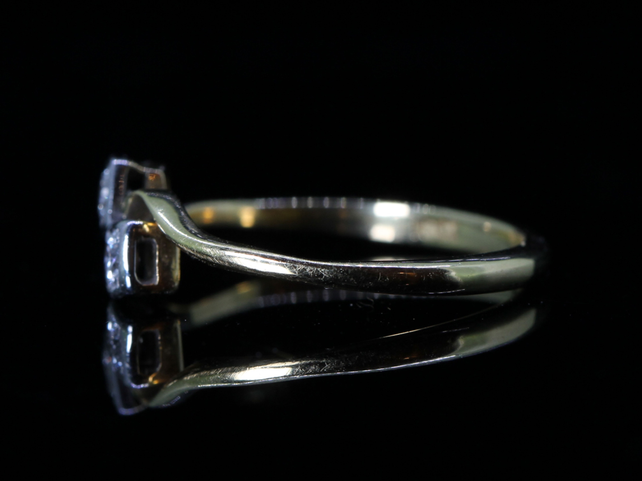 Edwardian Cross Over Diamond Platinum and 18ct Gold Ring