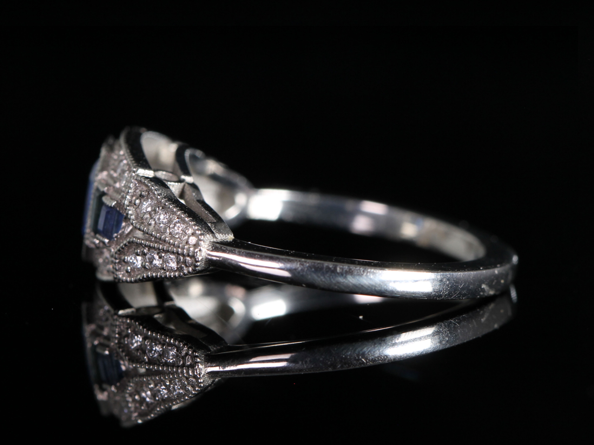 Art Deco Style Sapphire and Diamond Platinum Ring