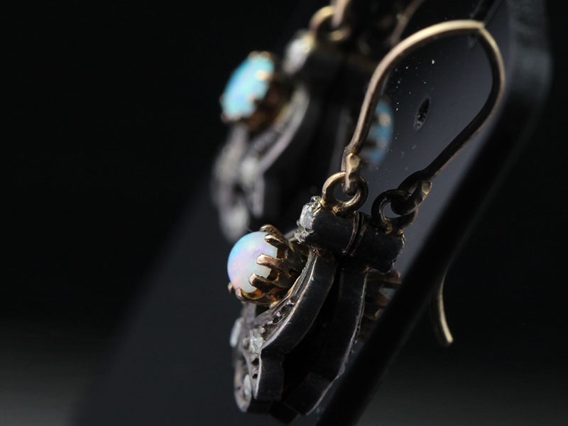 STUNNING EARLY VICTORIAN OPAL AND DIAMOND EARRINGS