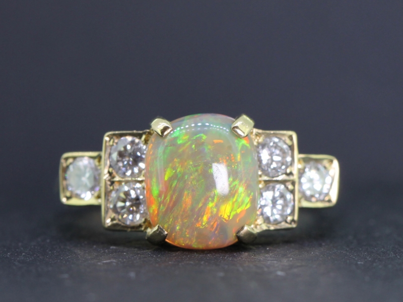 OPAL AND DIAMOND ART DECO INSPIRED 18 CARAT GOLD RING