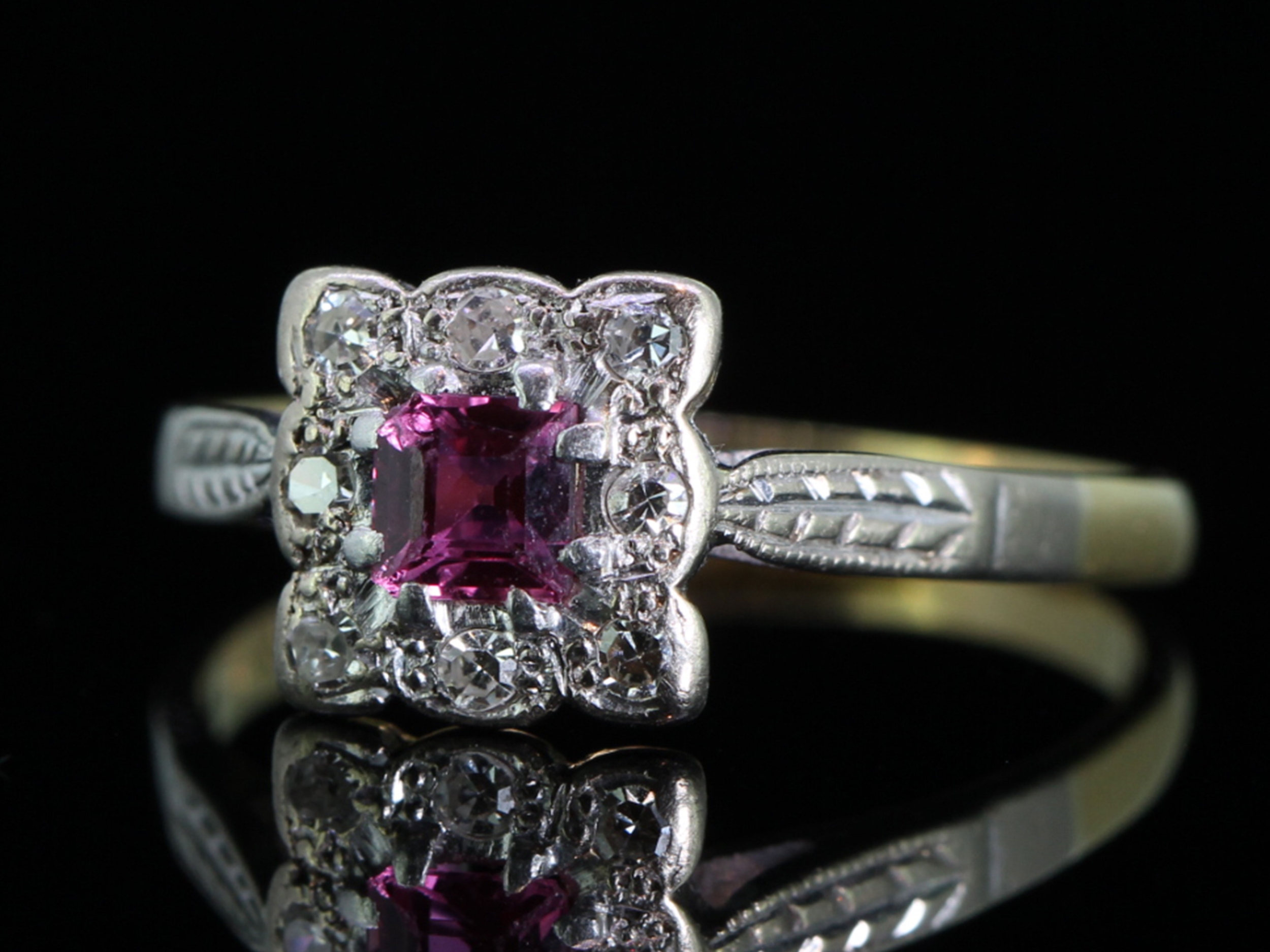 BEAUTIFUL RUBY AND DIAMOND PLATINUM AND 18 CARAT GOLD RING