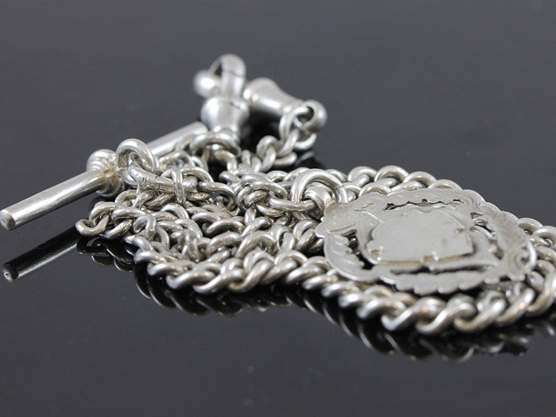  FABULOUS SILVER DOUBLE ALBERT CHAIN AND MEDAL