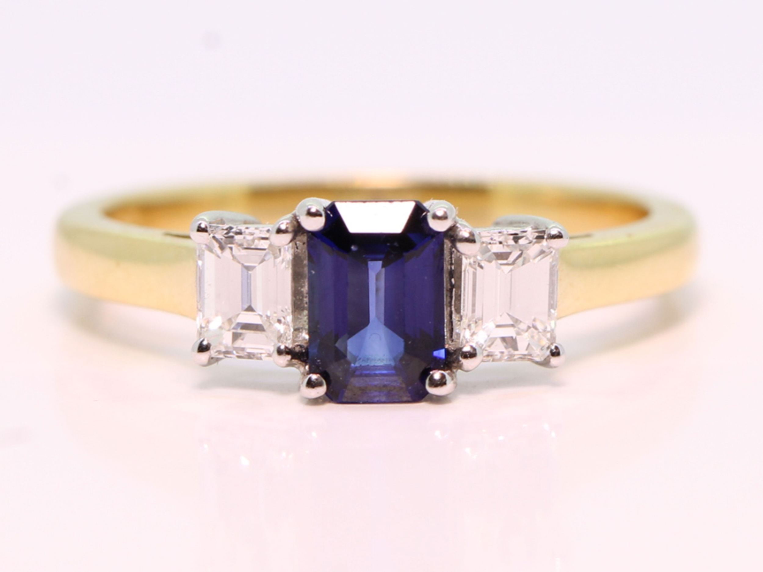 Vintage Sapphire and Diamond 18ct Gold Trilogy Ring