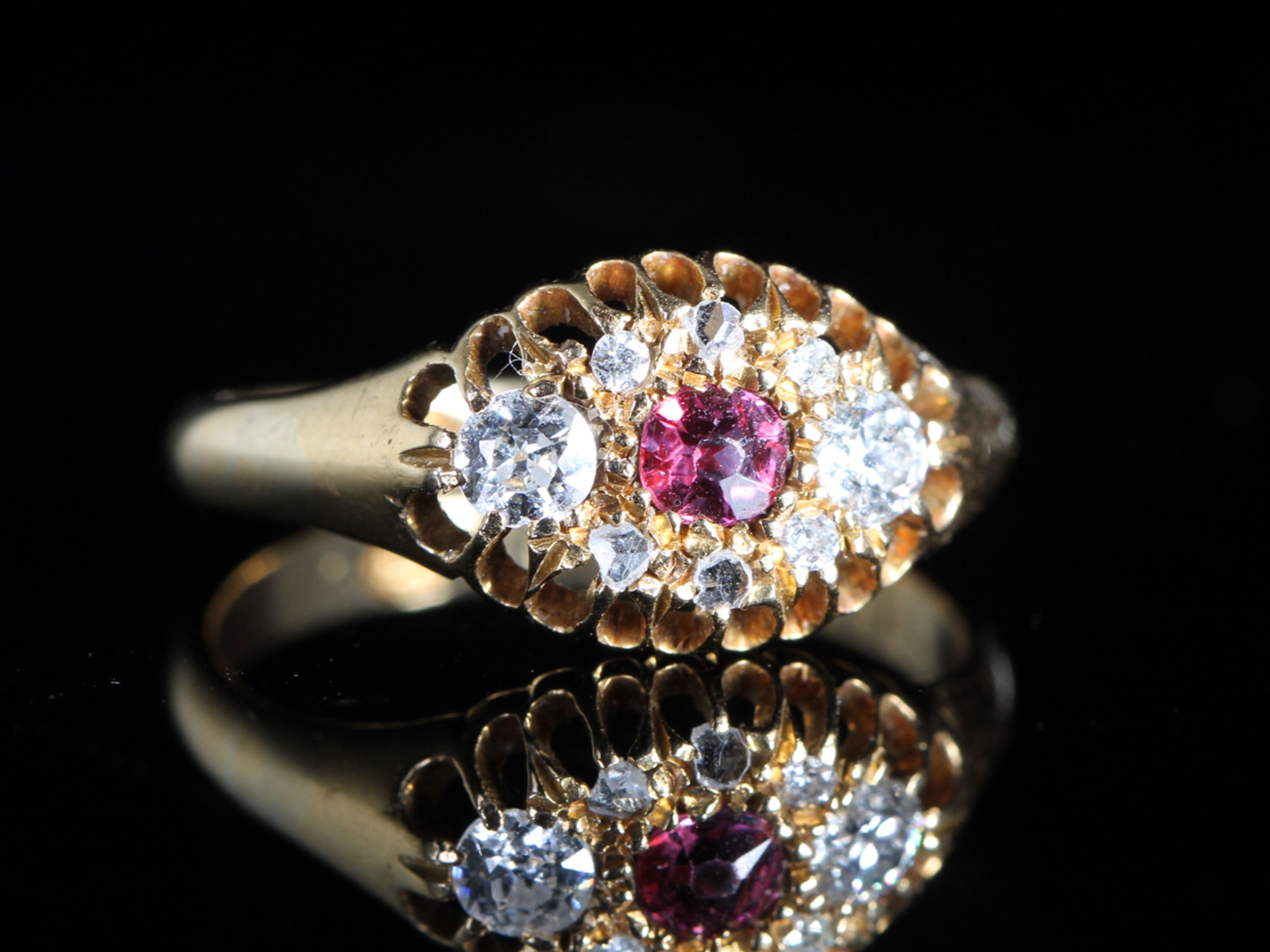 Edwardian Ruby and Diamond 18ct Gold Cluster Ring