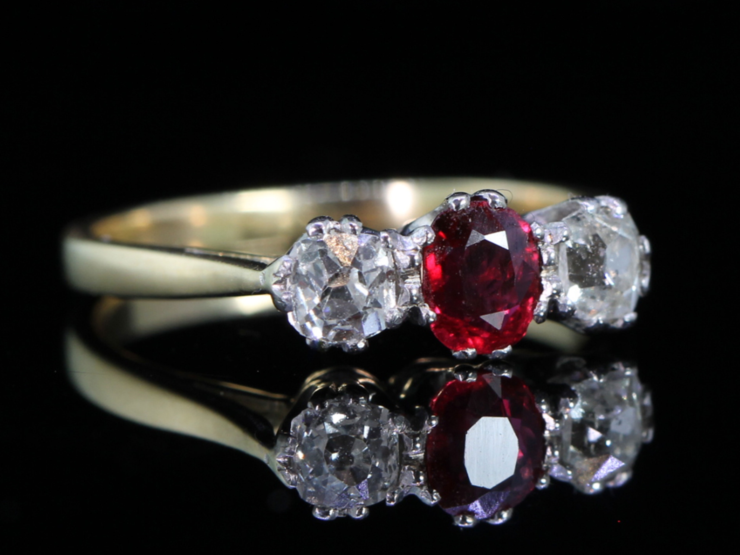 Edwardian Ruby and Diamond Platinum and 18ct Gold Trilogy Ring