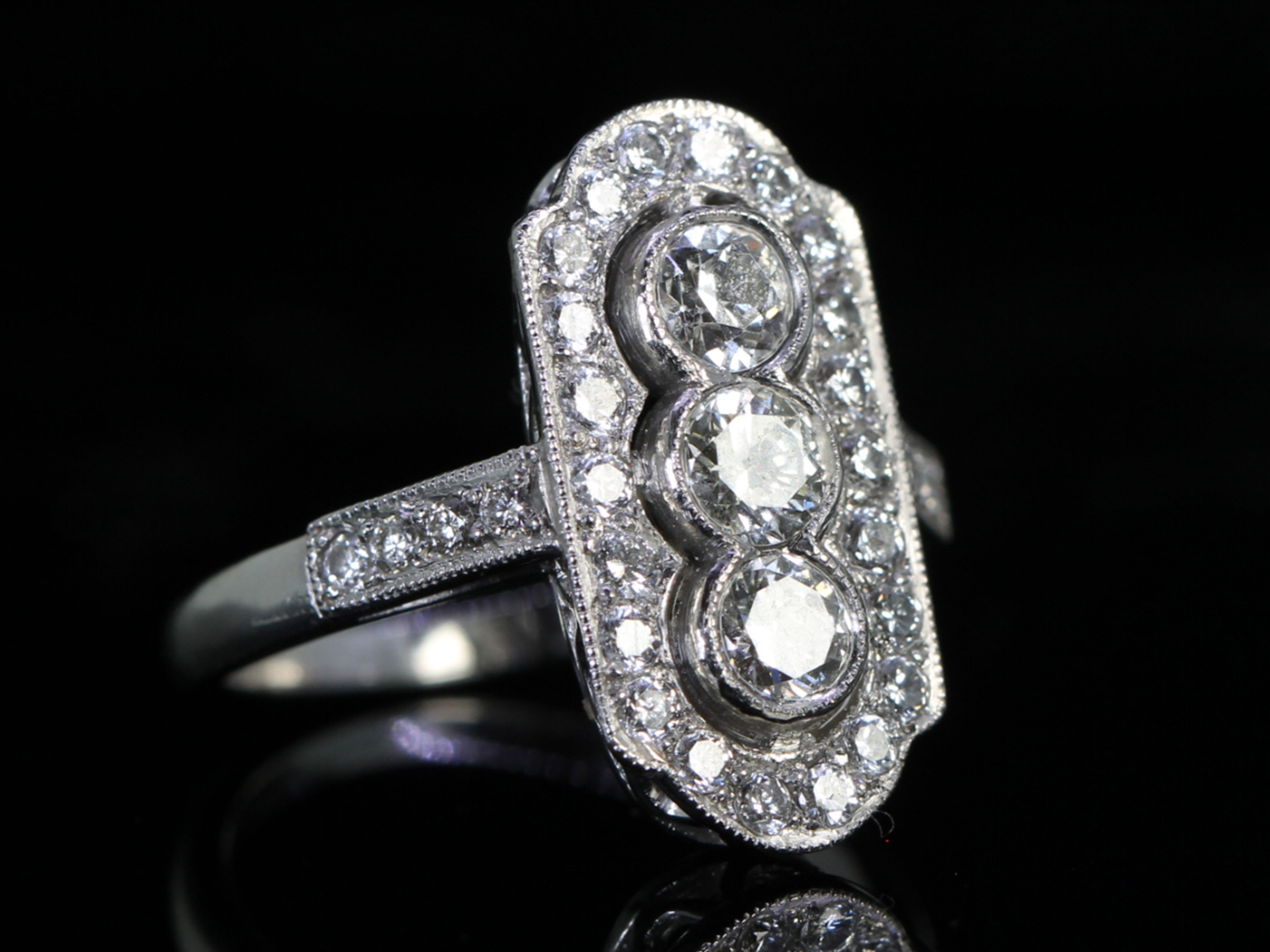 Vintage Diamond Platinum Plaque Ring
