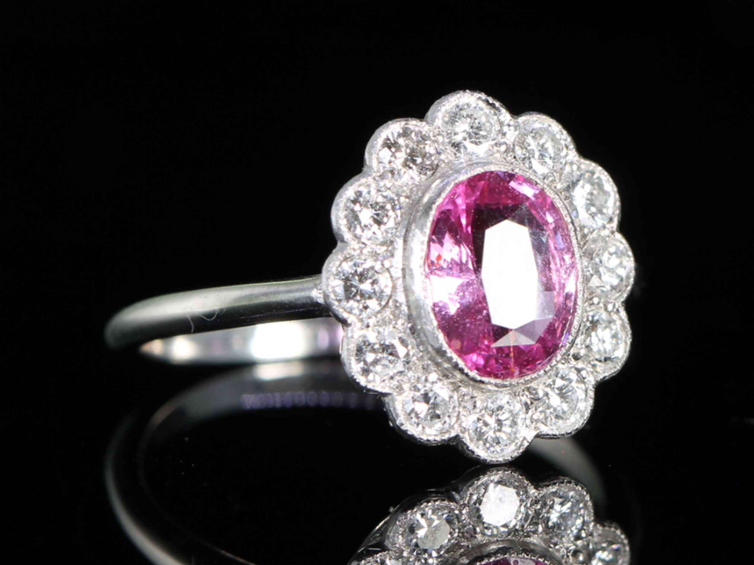 Vintage Pink Sapphire and Diamond Ring