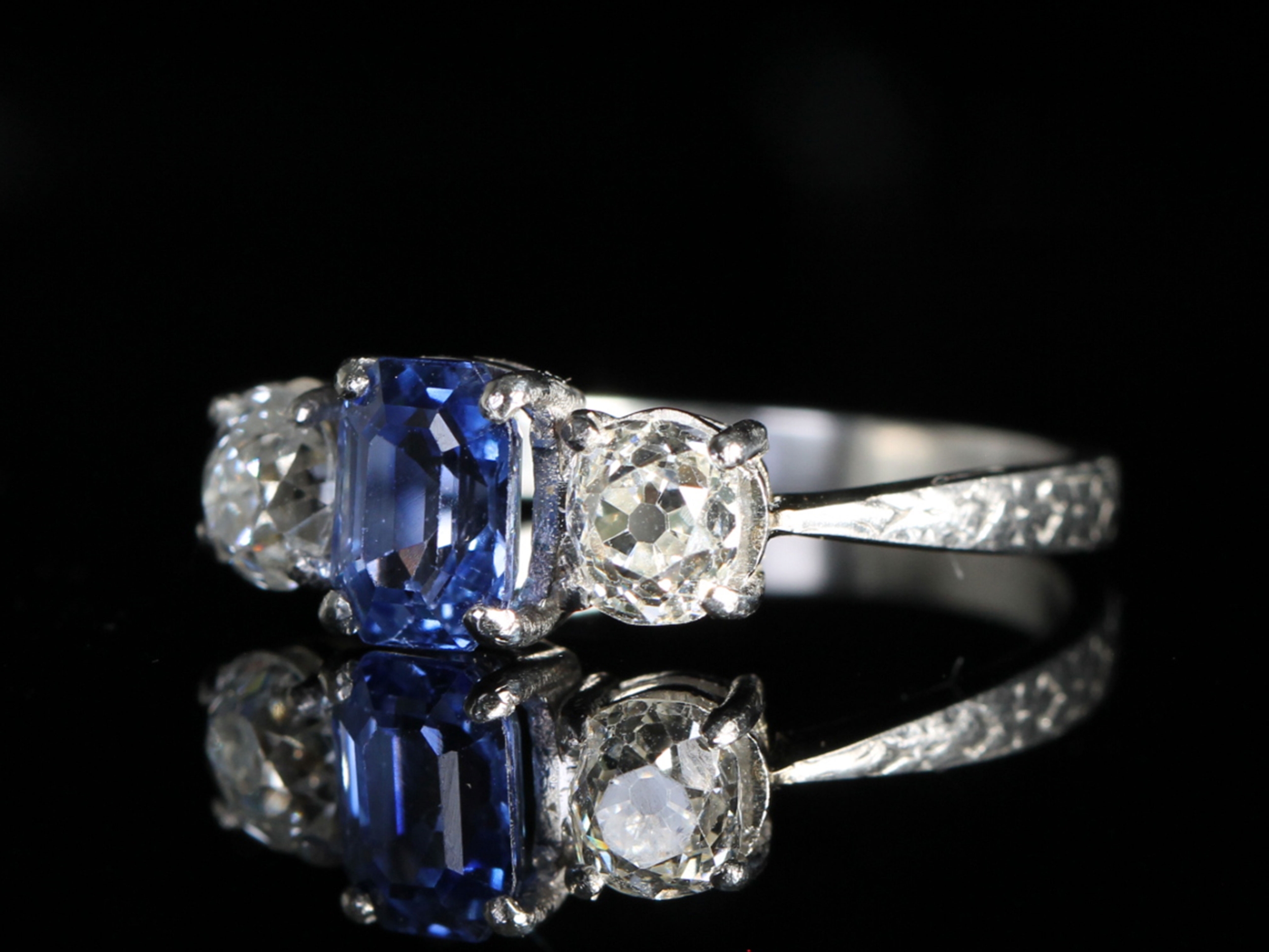 Art Deco Sapphire and Diamond Platinum Trilogy Ring