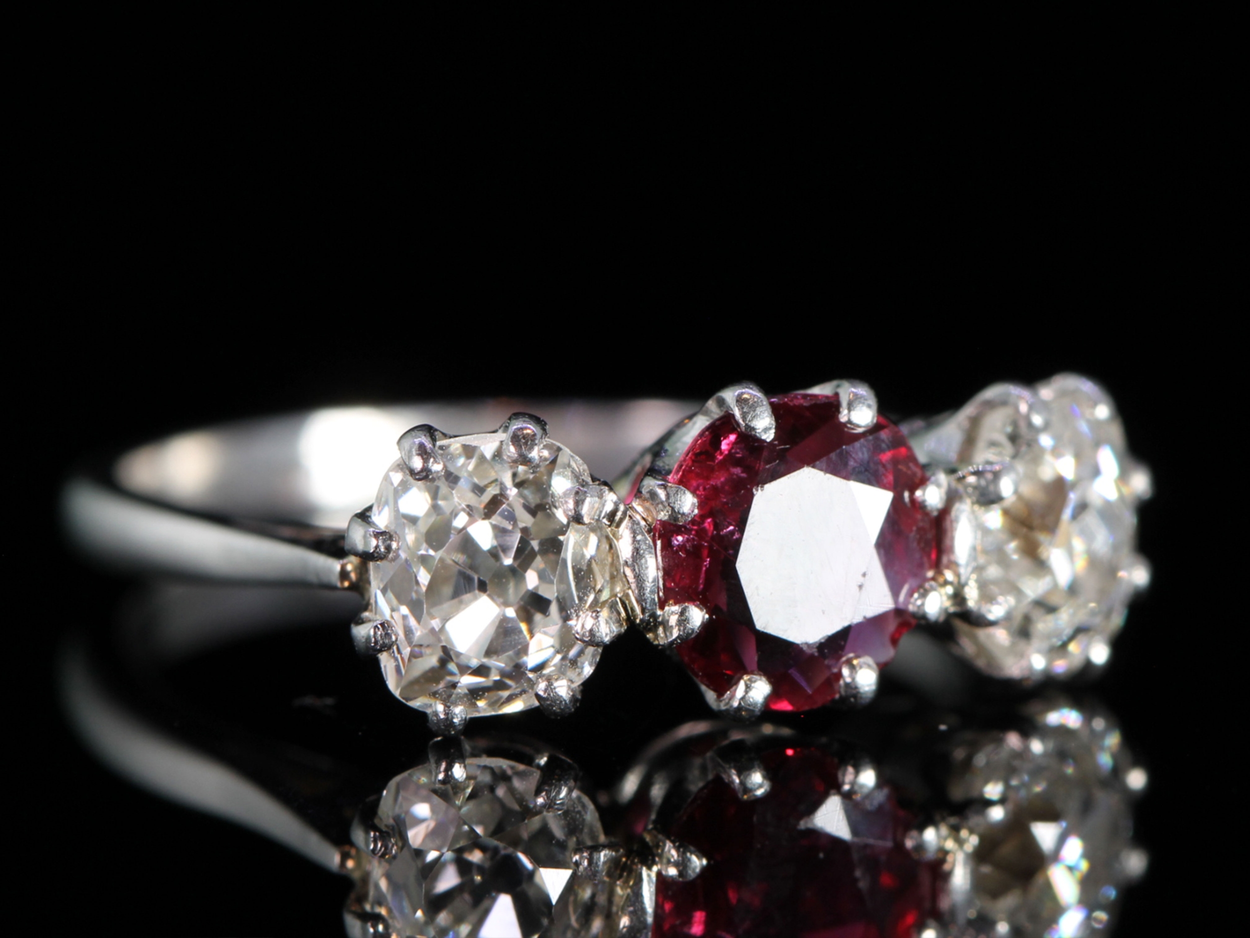 Art Deco Ruby and Diamond Platinum Trilogy Ring  