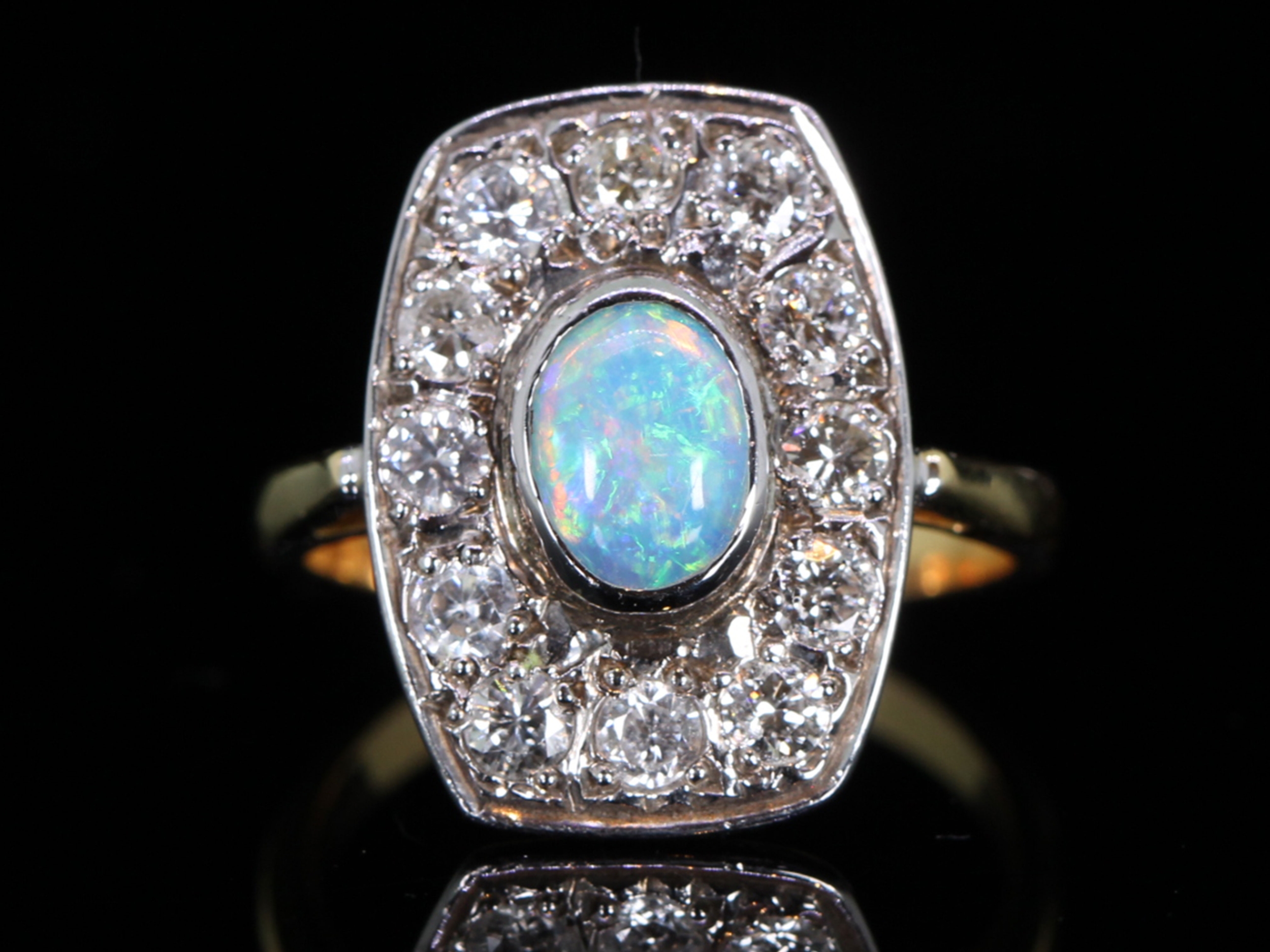 Opal and Diamond 18ct Gold Plaque Ring