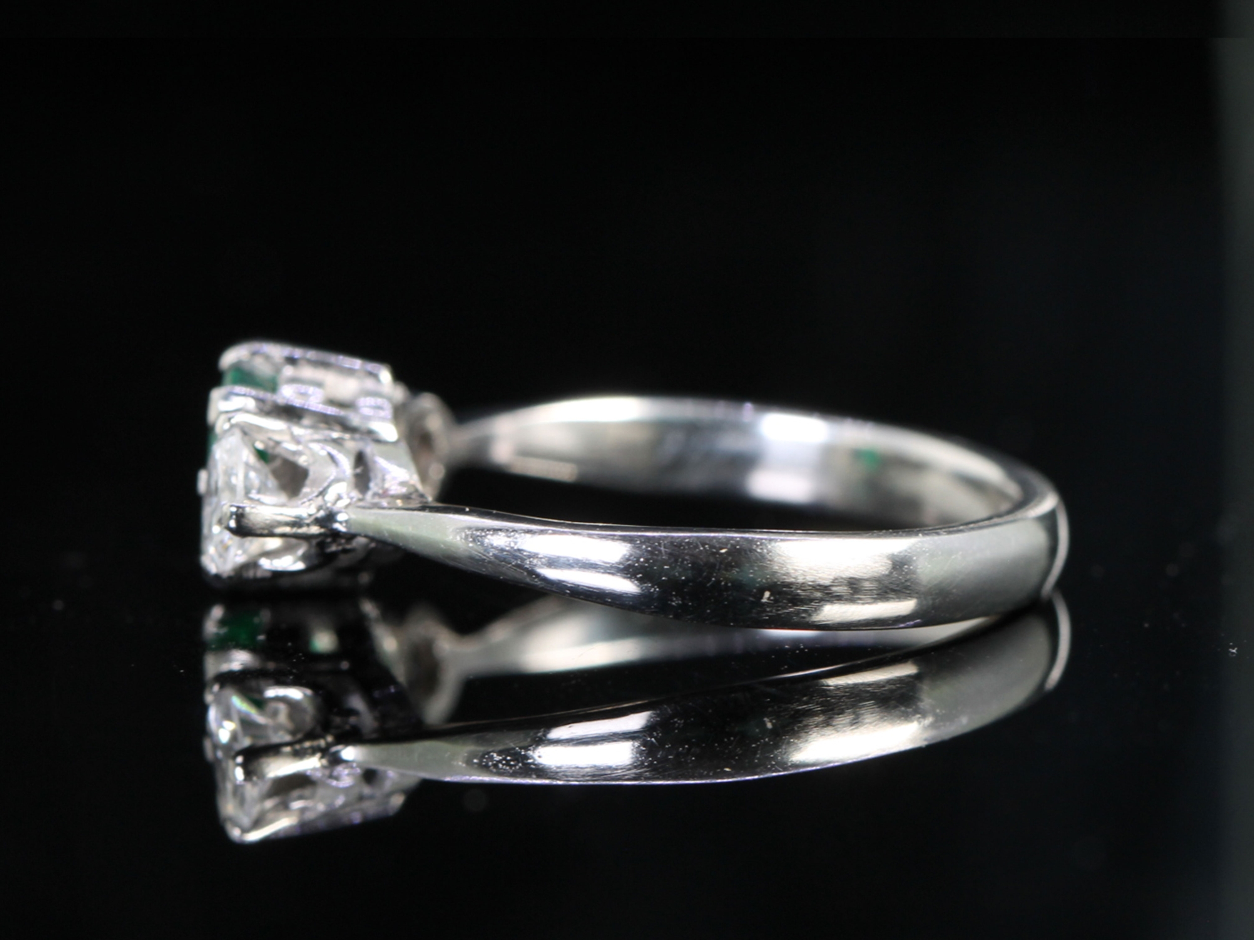 Vintage Dates 1959 Emerald and Diamond Platinum Trilogy Ring