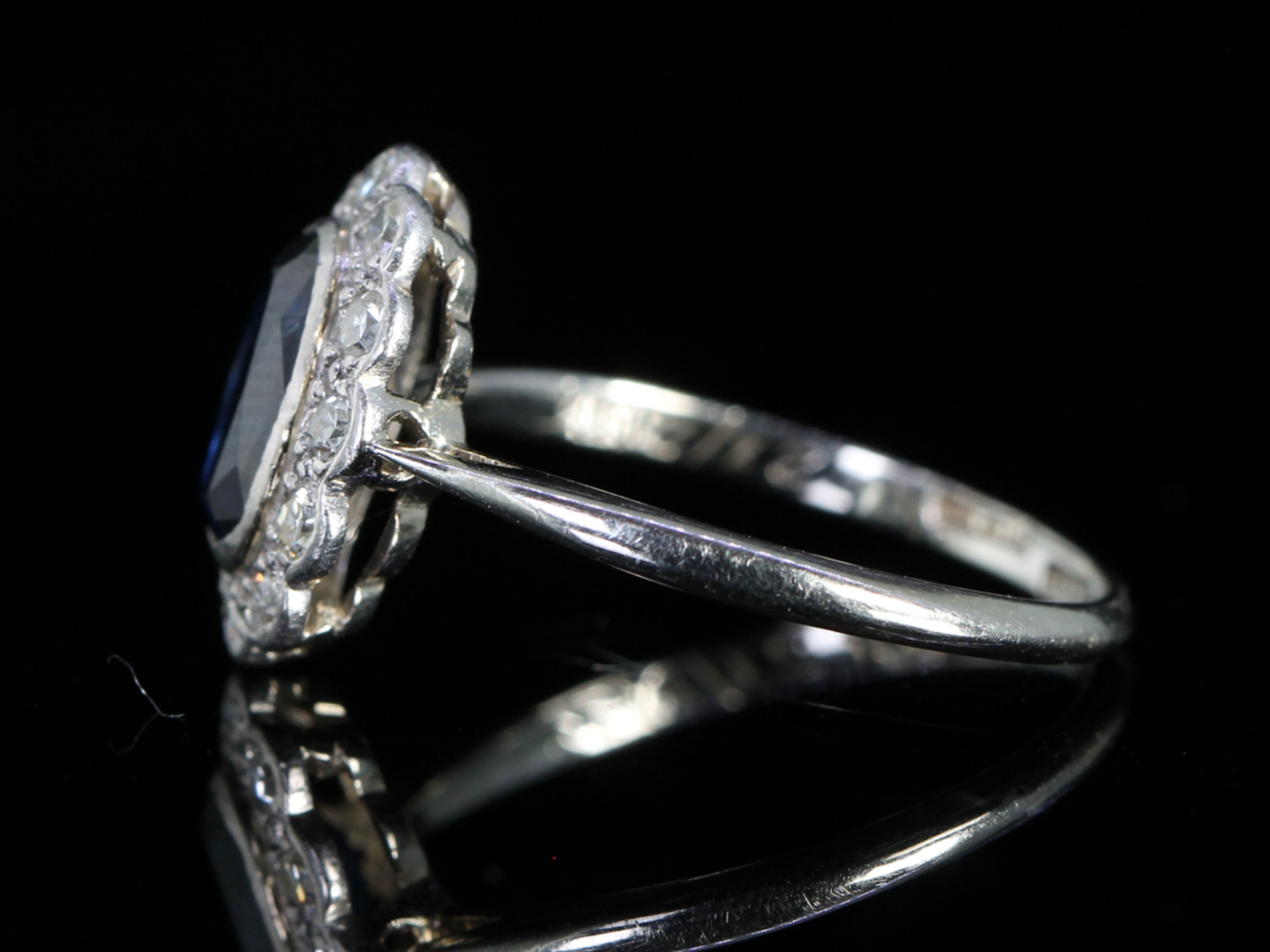 Art Deco Sapphire and Diamond 18ct Gold and Platinum Cluster Ring