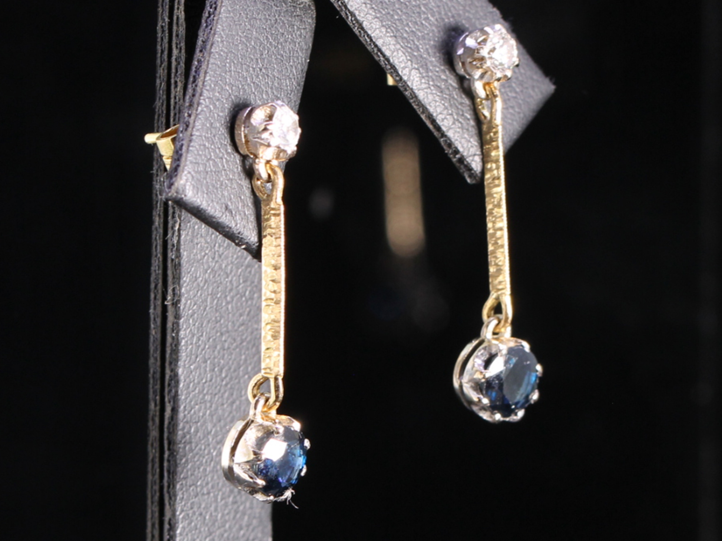  Vintage Diamond and Sapphire 18ct Gold Drop Earrings
