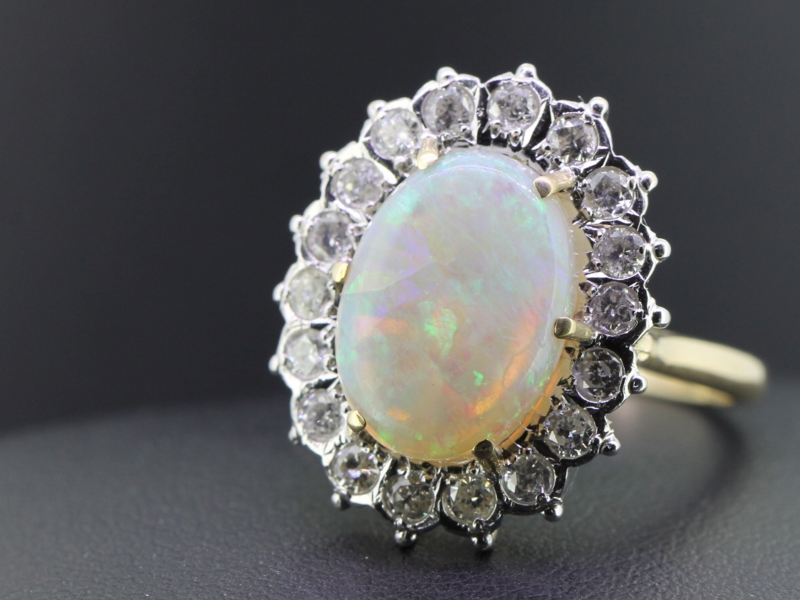 GORGEOUS OPAL AND DIAMOND 9 CARAT GOLD CLUTER RING