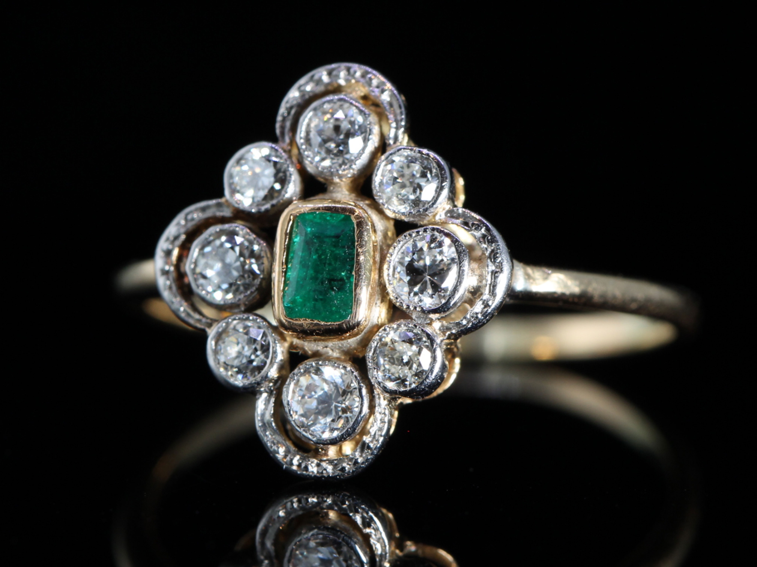 Art Deco Emerald and Diamond 18ct Gold and Platinum Ring