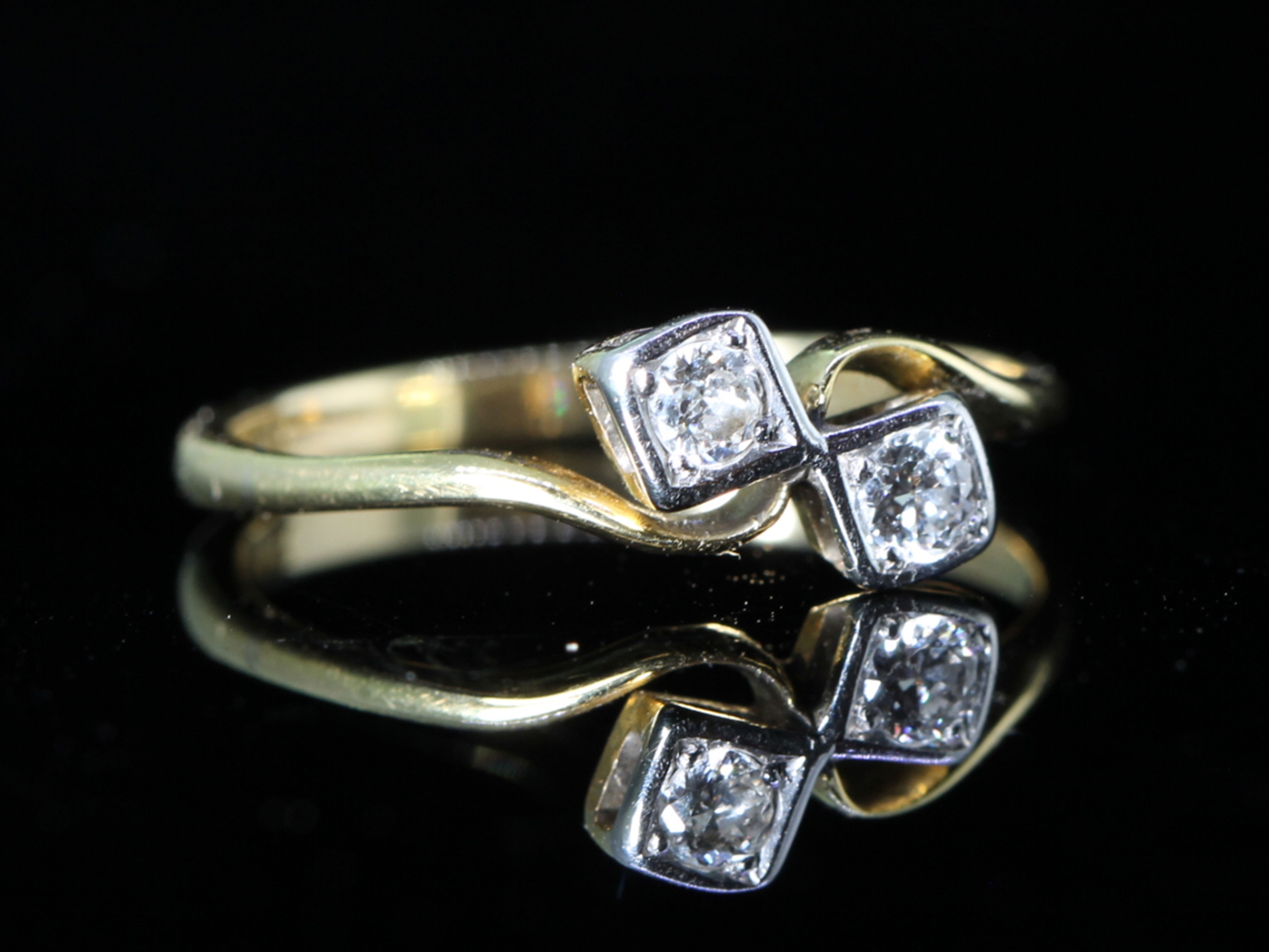 Edwardian Cross Over Diamond Platinum and 18ct Gold Ring