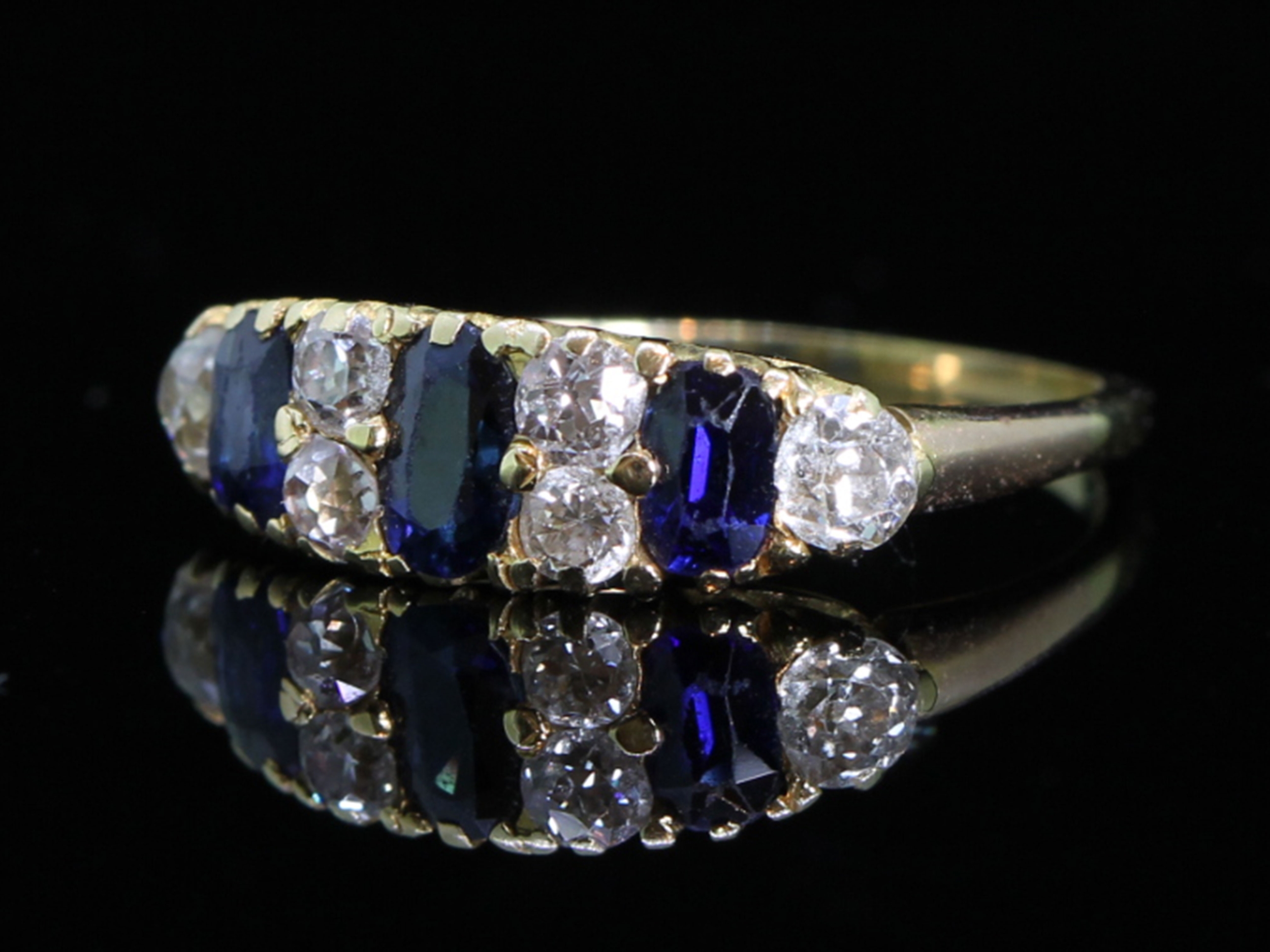 Edwardian Sapphire and Diamond 18ct Gold Gypsy Ring 