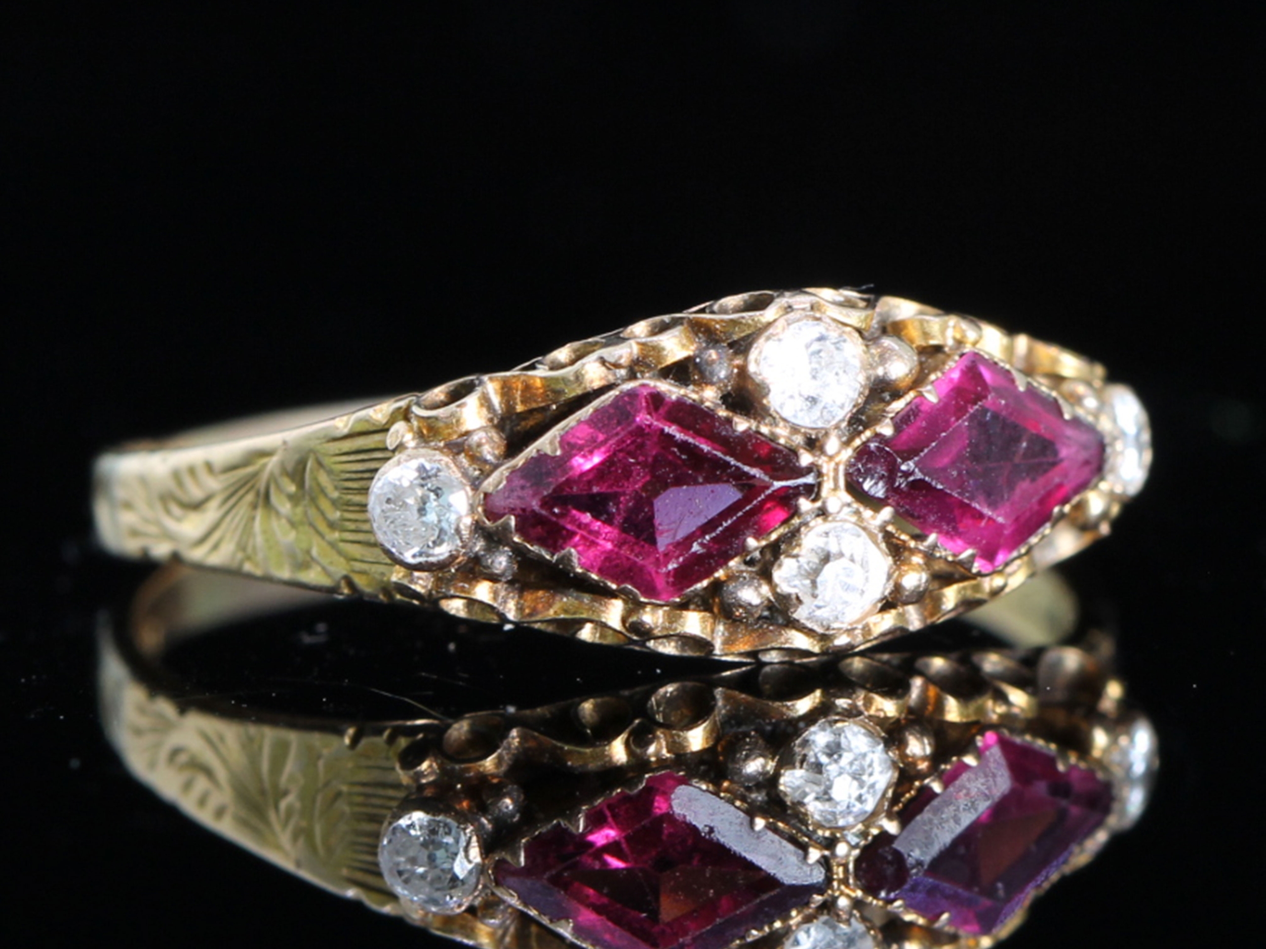 Edwardian Almandine Garnet and Diamond 15ct Gold Ring