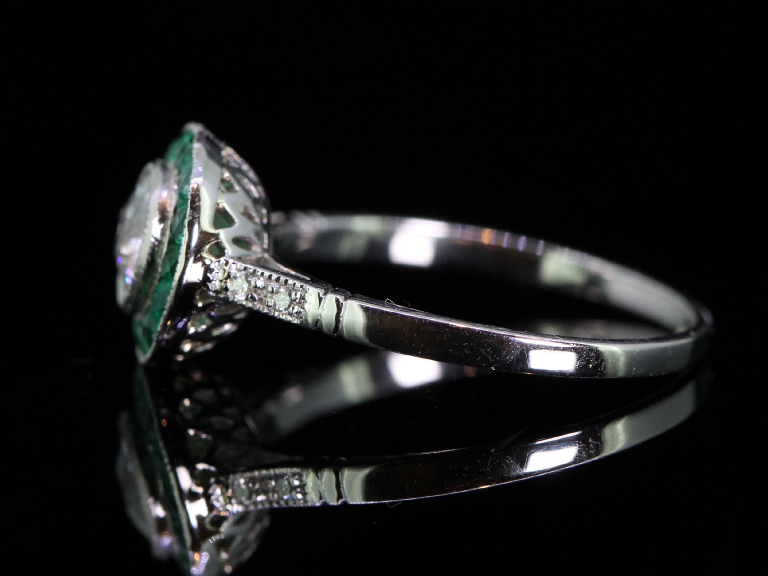 Beautiful Diamond and Emerald Platinum Target Ring