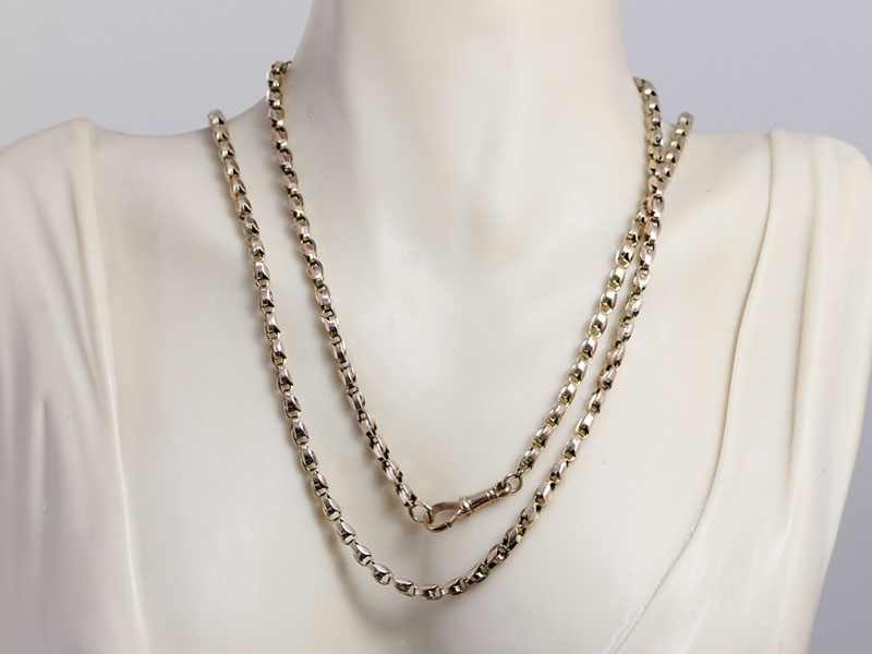  LOVELY FANCY LINK EDWARDIAN 9 CARAT GOLD GUARD CHAIN