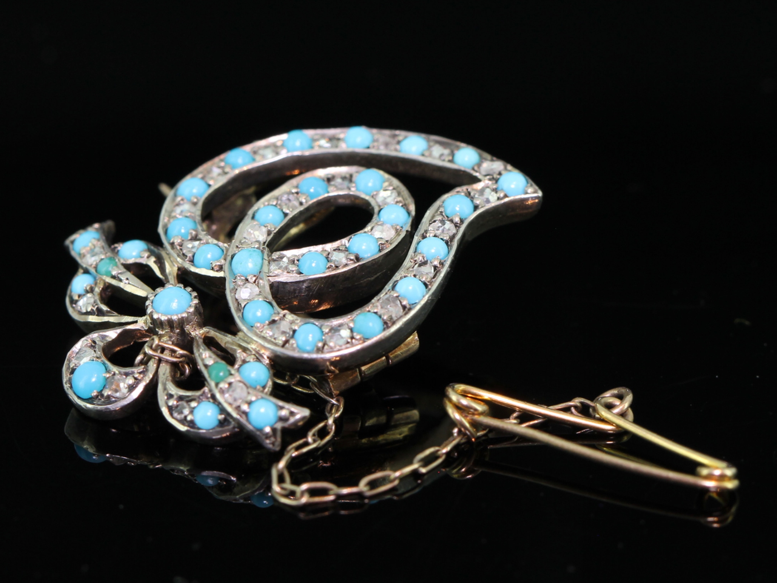 Impressive Victorian Turquoise and Diamond Heart Brooch 
