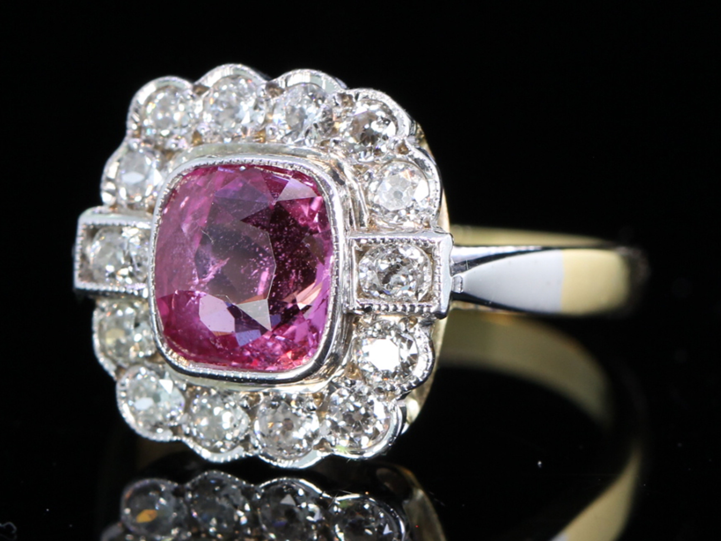 Vintage Pink Sapphire and Diamond 18ct Gold Art Deco Style Ring