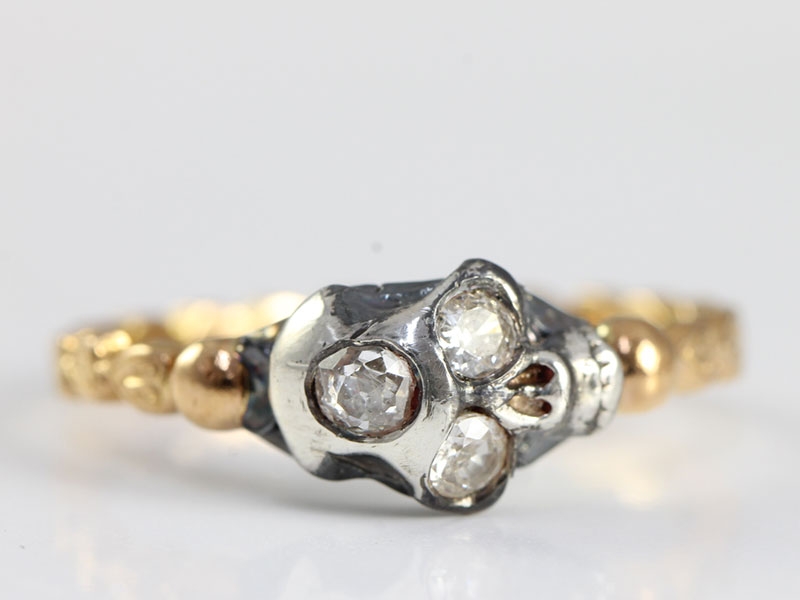 WONDERFUL DIAMOND SKULL SILVER AND 22 CARAT GOLD RING