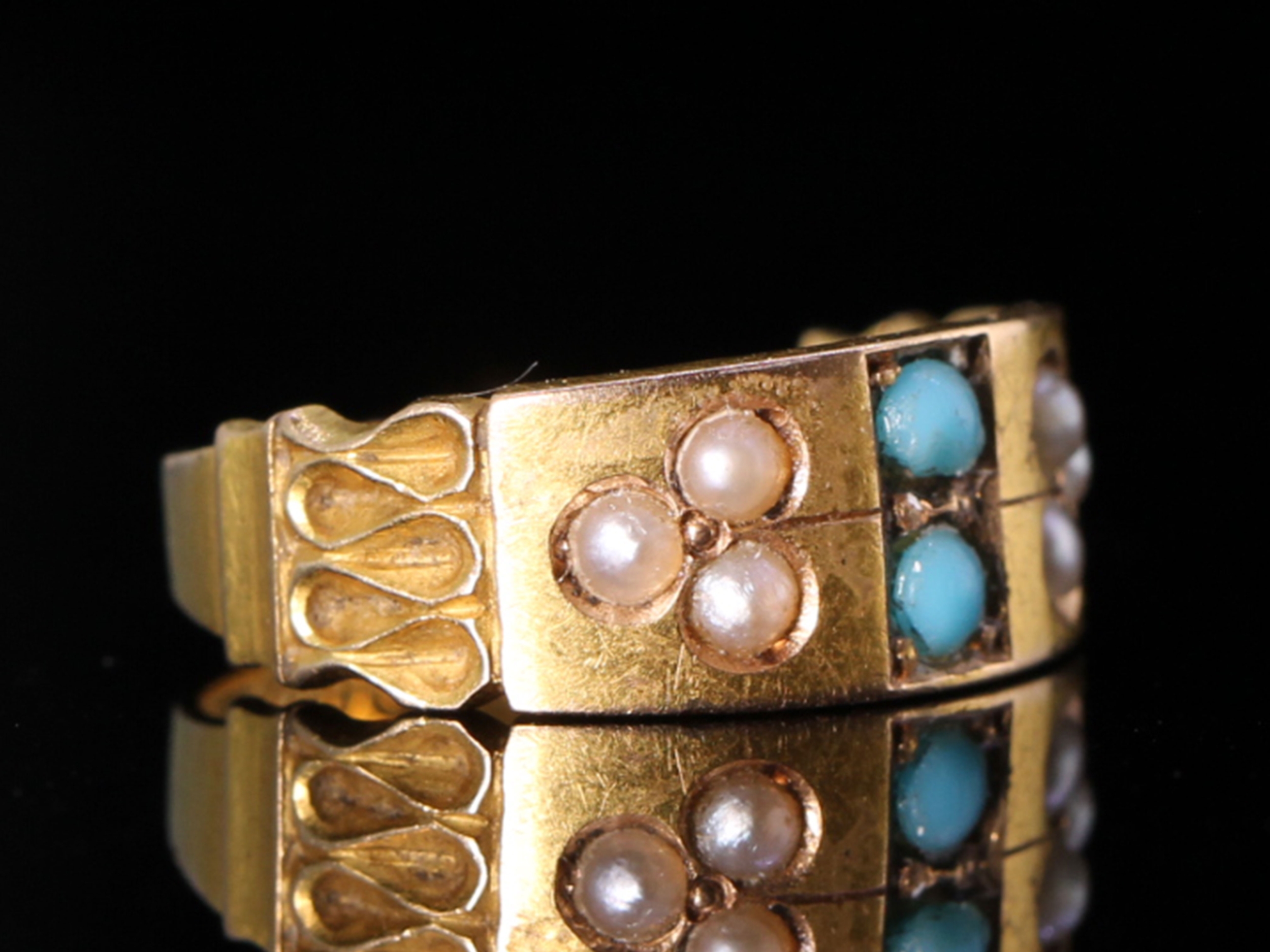 Victorian Turquoise and Seed Pearl 15ct Gold Band